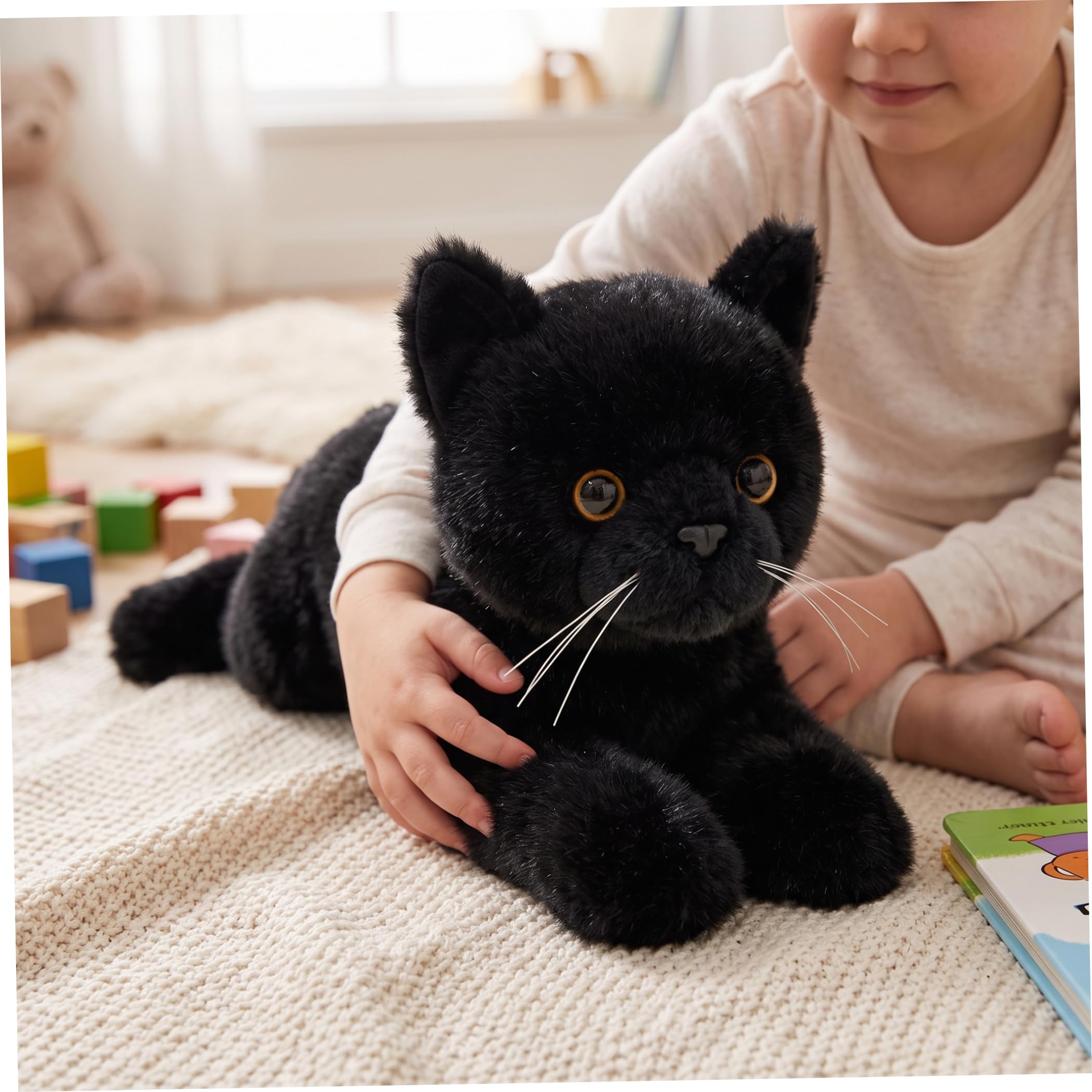 Gatto di pezza Peluche Gattino realistico Peluche Nero, 21, 7 pollici