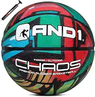 AND1 Bola de basquete de borracha Chaos: (esvaziada com bomba incluída), tamanho oficial, basquete com bomba, tamanho 7, Grafite verde/vermelho, 5A1BK0102E9