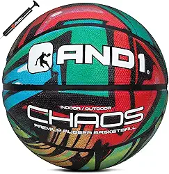 AND1 Bola de basquete de borracha Chaos: (esvaziada com bomba incluída), tamanho oficial, basquete com bomba, tamanho 7, Grafite verde/vermelho, 5A1BK0102E9