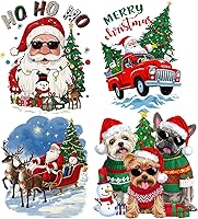 Vista 1 de Calcomanías de Vinilo de Transferencia Navideñas para Planchar, Pegatinas de Transferencia de Calor de Navidad con Patrones de Papá Noel, Renos