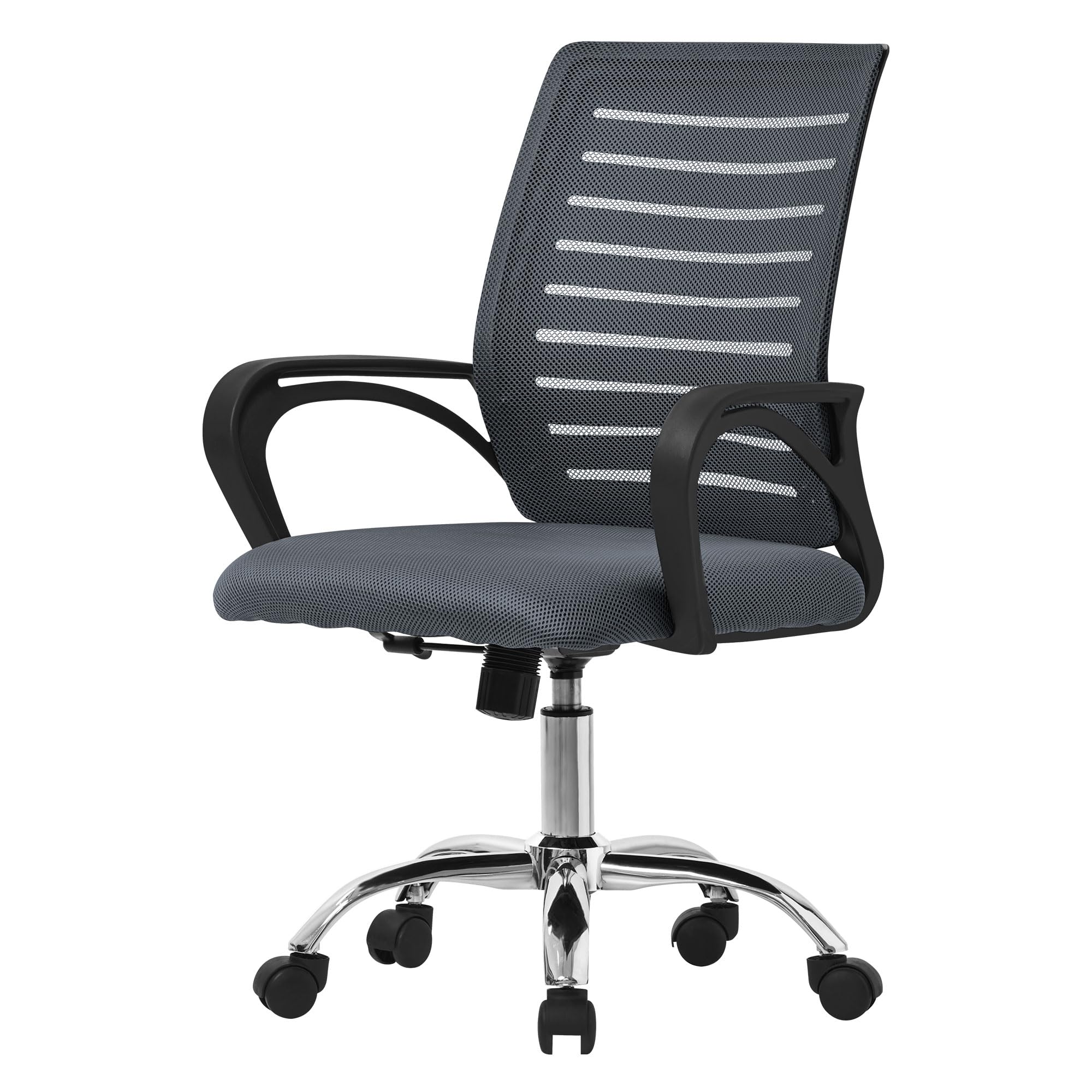 ML-Design Sedia da Ufficio Ergonomica Grigio con Schienale in Rete Reclinabile Regolabile in Altezza con Braccioli Seduta Imbottita a Schiuma Telaio in Acciaio Cromato Poltrona Girevole con Ruote