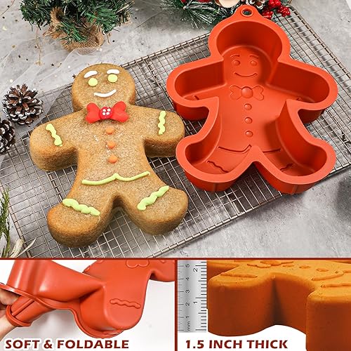 Miniatura 4 de Webake Molde de hombre de jengibre de 10 pulgadas, molde grande de silicona para hornear pasteles de Navidad, galletas