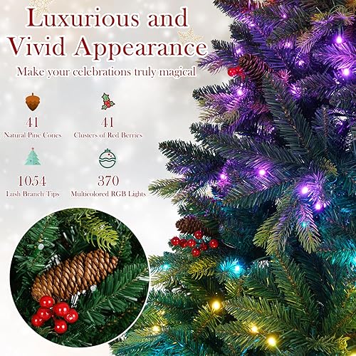 Vista 43 de Goplus 7.5ft Pre-lit Artificial Christmas Tree, Hinged Premium Spruce Xmas Full Tree with 1346 PVC Tips, 400 LED Lights, Folding Metal Stand, for