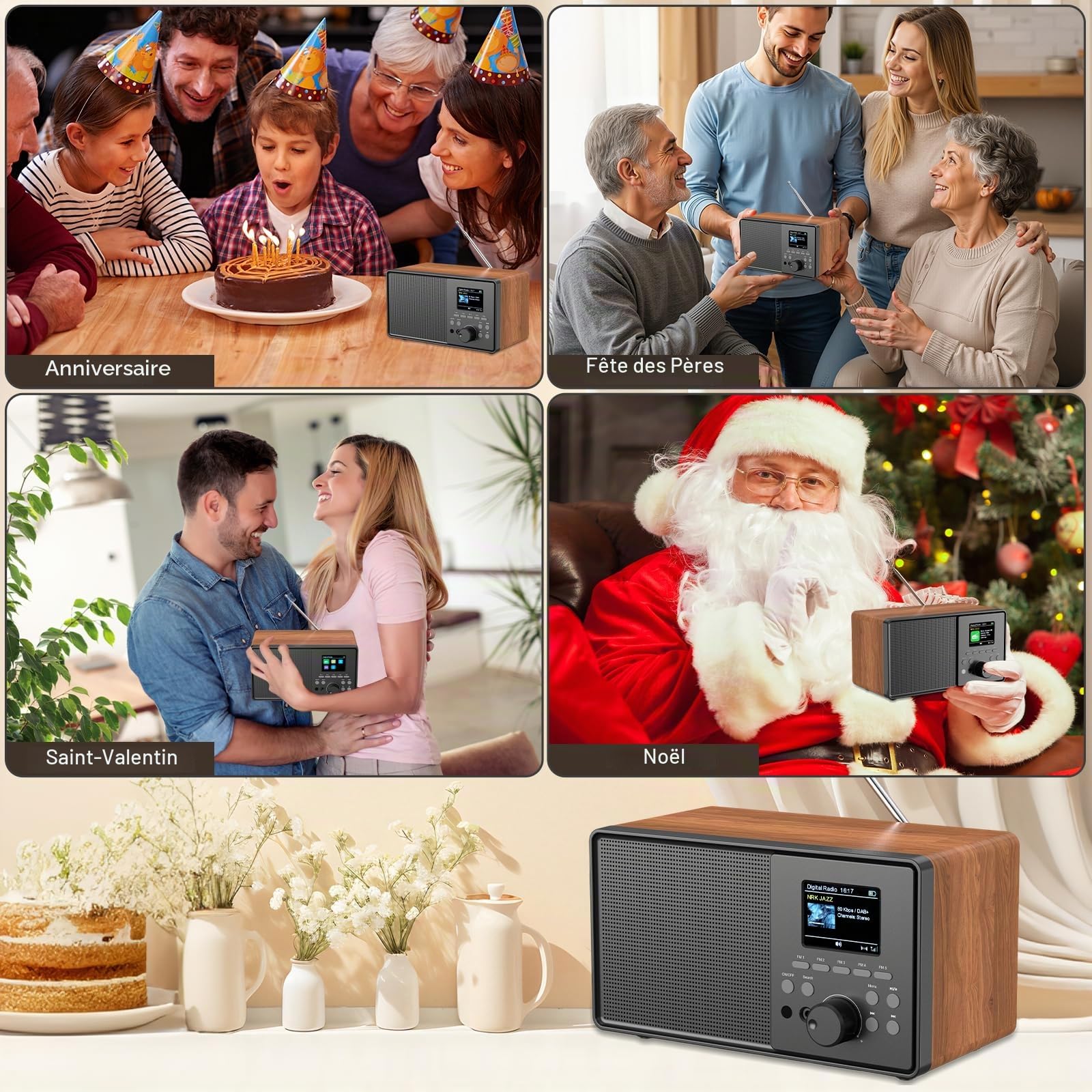 Radio rétro HABOWN Dab+/Dab avec Bluetooth 5.0 et télécommande, Design nostalgique avec écran Couleur 2,4 Pouces, Double réveil + 30 Stations préréglées, USB/AUX, minuterie de Mise en Veille, Radio d