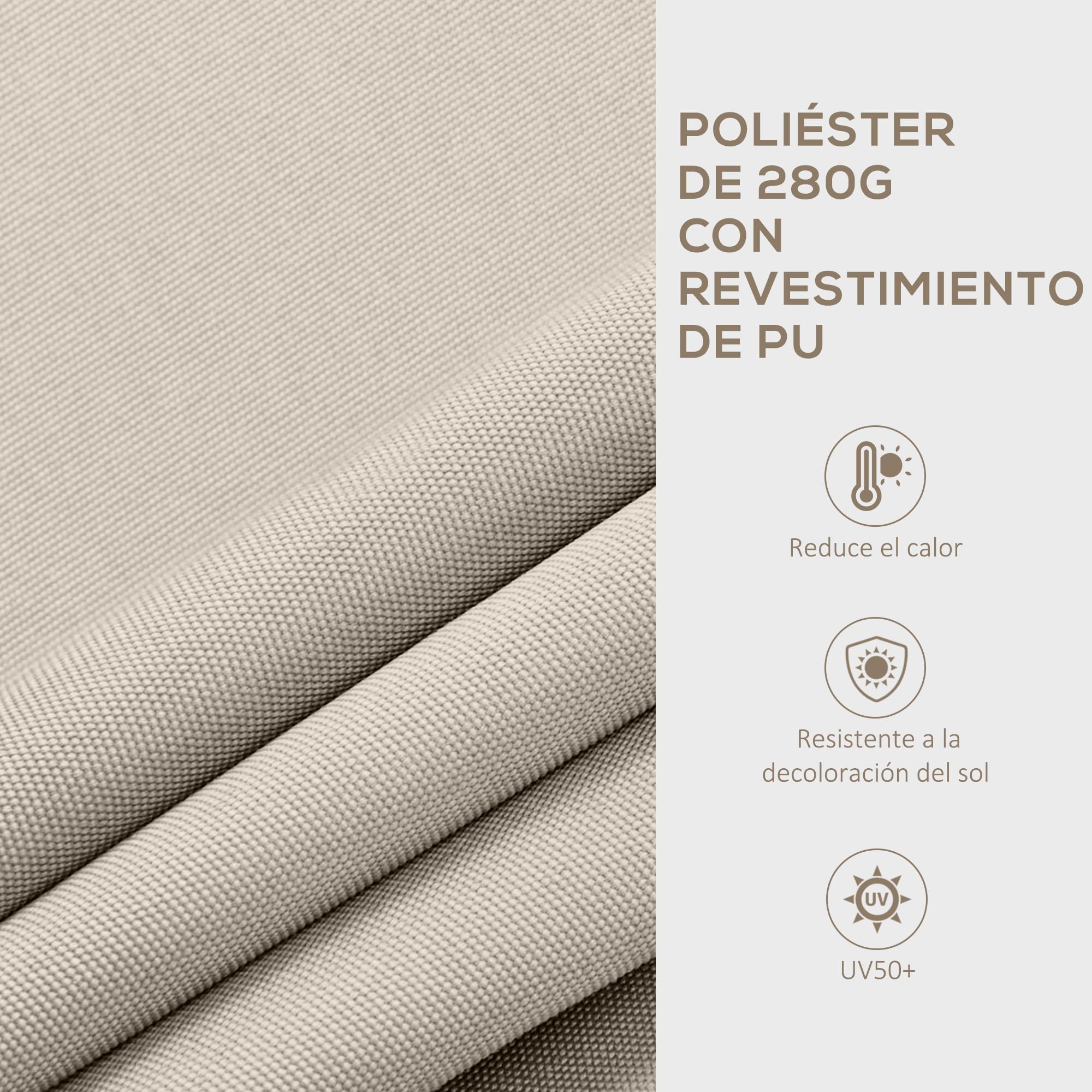Outsunny Toldo Manual Retráctil 200x295 cm Toldo Enrollable de Exterior con Manivela de Metal y Impermeable Anti-UV para Jardín Terraza Ventanas Crema