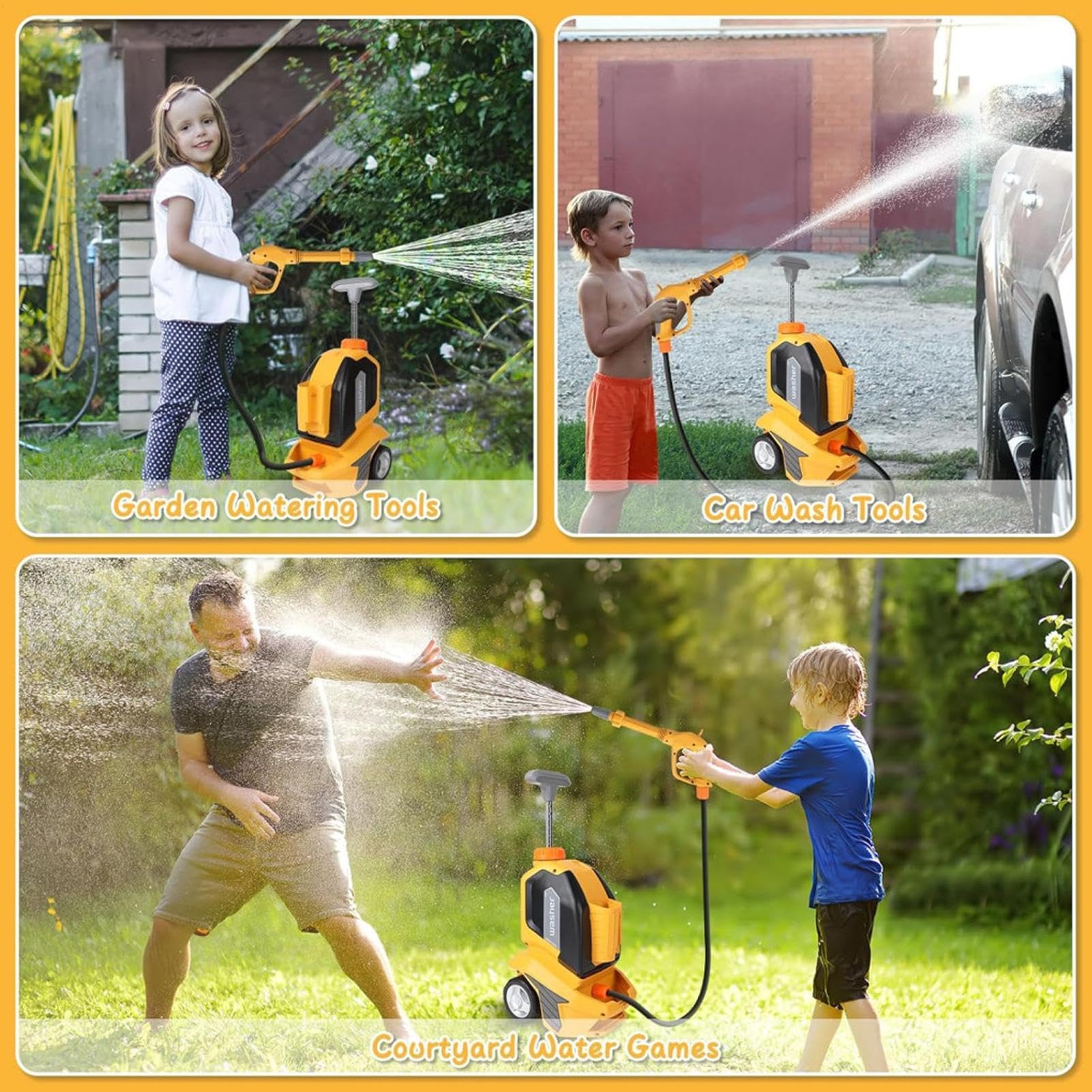 Giocattolo Autolavaggio per Bambini Con Ruote Per Di Simulazione Di Pulizia | Pressione 'Acqua Tergivetro, Spugna E Strofinaccio Per Scuola, Cortile, Ga