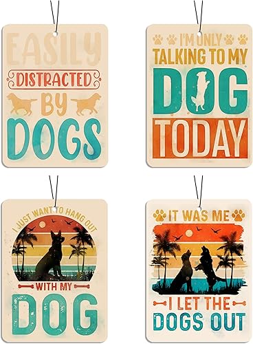 Ambientador retro para perro, 4 piezas, cita vintage y silueta perfumada, decoración colgante para amantes de las mascotas, vehículos, oficina en