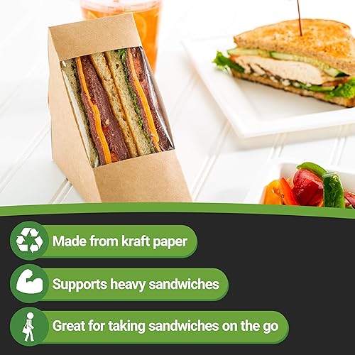Miniatura 6 de Restaurantware Cafe Vision - Cajas de papel sándwich de 4.8 x 2 pulgadas, 200 cajas pequeñas de cuña tipo sándwich, con ventana, desechables, de