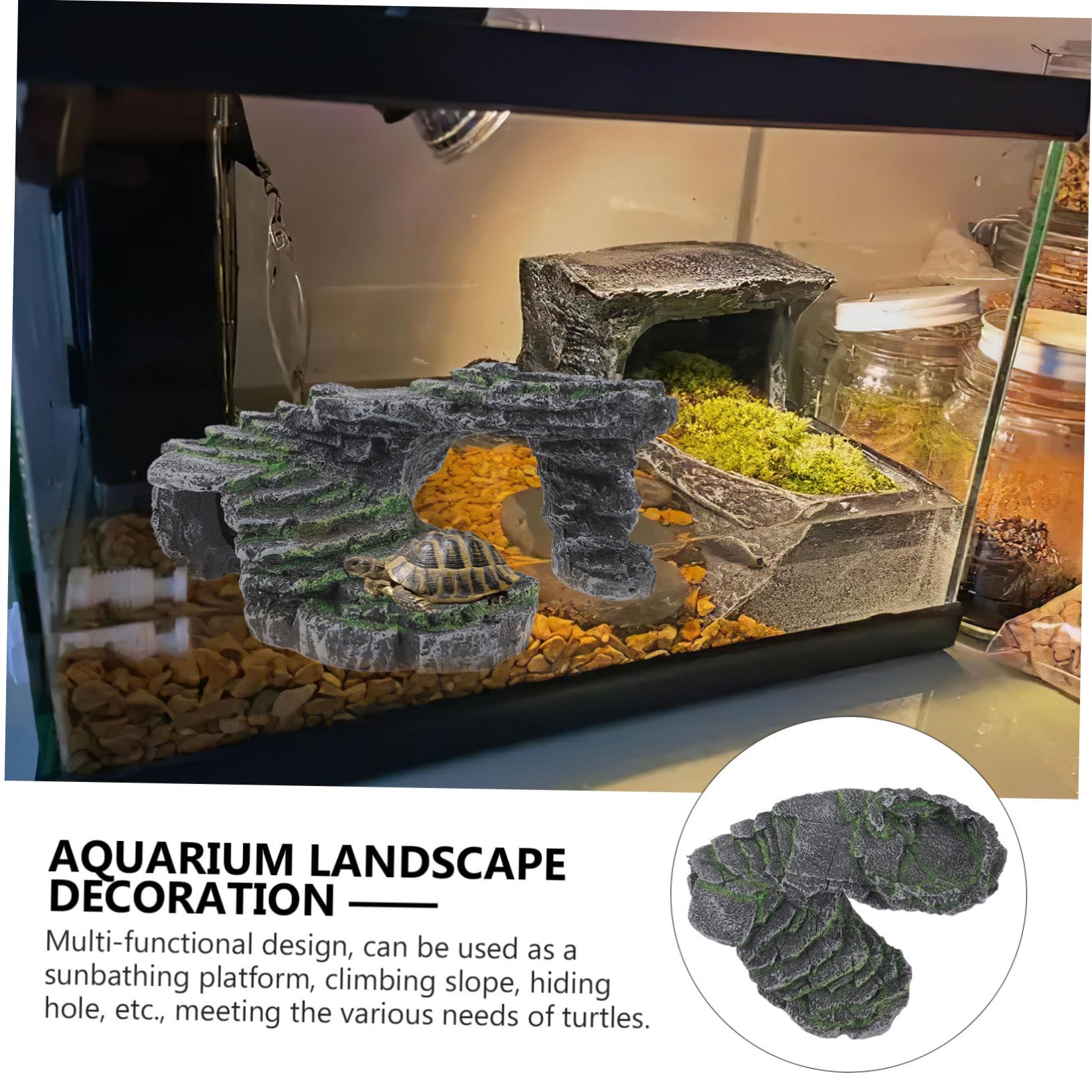 Hohopeti Plataforma Flotante y Rampa para Tomar el Sol para Tortugas de Resina Diseño Realista en Acuario o Hábitat de Reptiles