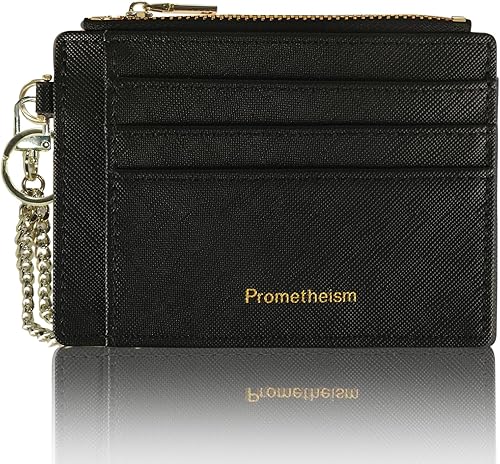 Small Wallet for Women RFID Card Holder ID Case Wallet with key chain Wristlet Keychain with Coin Purse (B-Black)