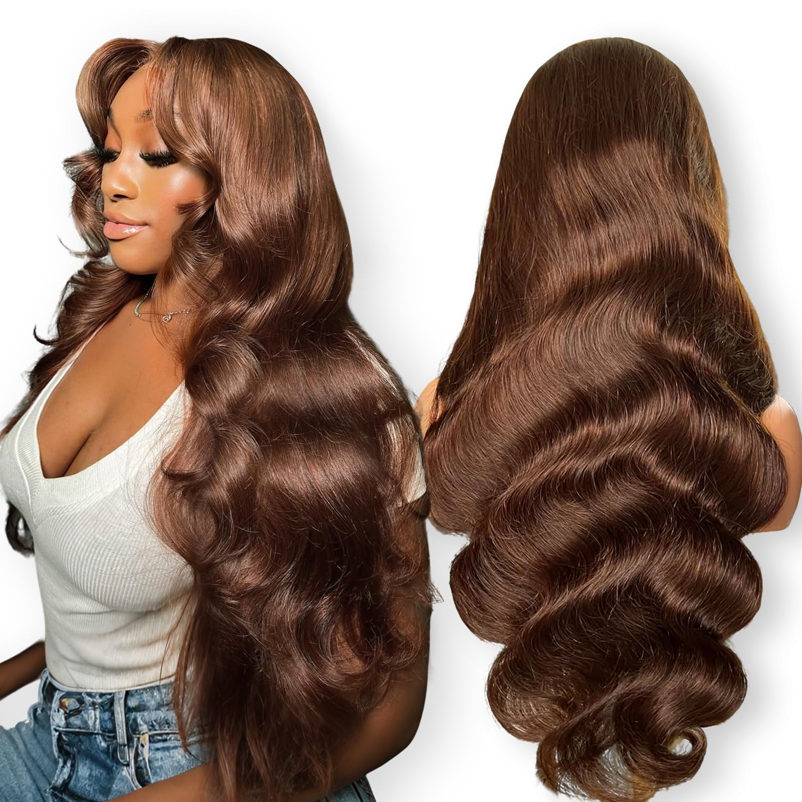 Beluck 13X6 Chocolate Brown Full Lace Front Wig Human Hair Transparent Hd Lace Front Wigs Human Hair Pre Plucked Glueless Body Wave Fronta Wigs 24