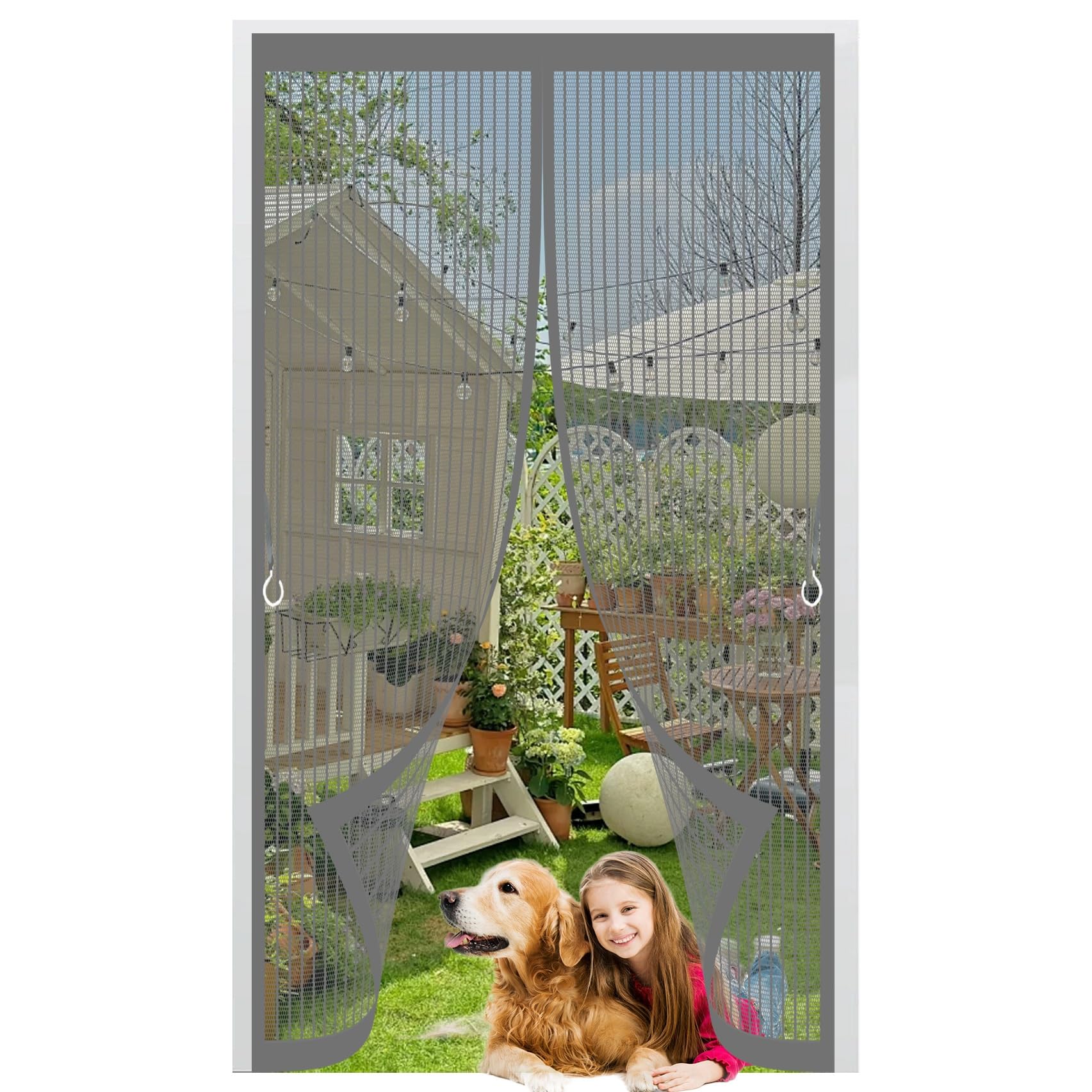 Magnetic Screen Door 95 x 182 cm with Powerful Magnets & Full Frame Magic Tape No Gap, Lets Fresh Air in, Keep Bugs Out Screen Door Fly for Patio Doors Balcony, Grey