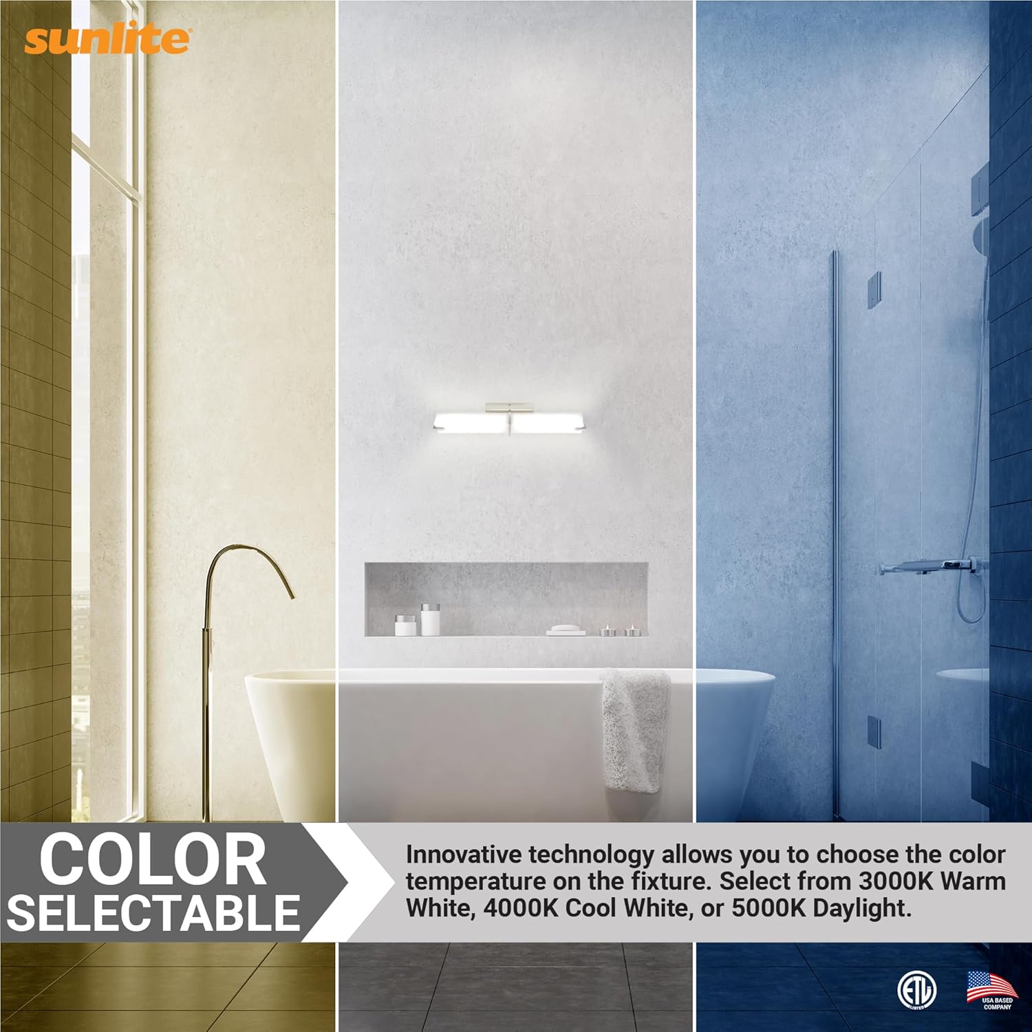 Sunlite 85119 18-Inch LED Linear Vanity Light Fixture, 15 Watts (80W=), 950 Lumens, Color Selectable 30K/40K/50K, Dimmable, ETL Listed, Brushed Nickel, for Bathroom, Hallways & Walls