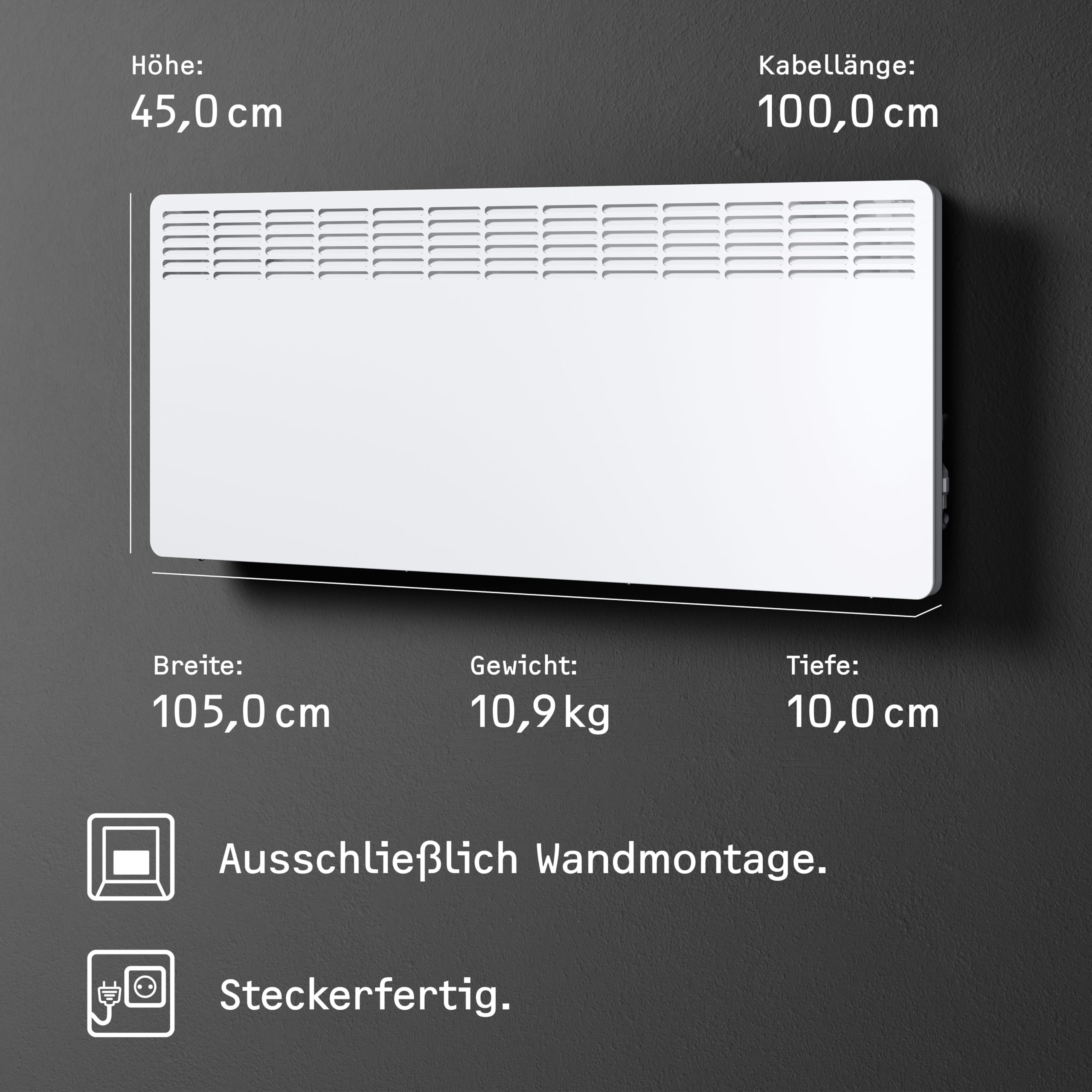 STIEBEL ELTRON Konwektor ścienny CNS 300 Trend, 3 kW na ok. 35 m², certyfikat TÜV, wyświetlacz LCD, timer tygodniowy, ogrzewanie elektryczne, montaż ścienny, z wtyczką, 236530