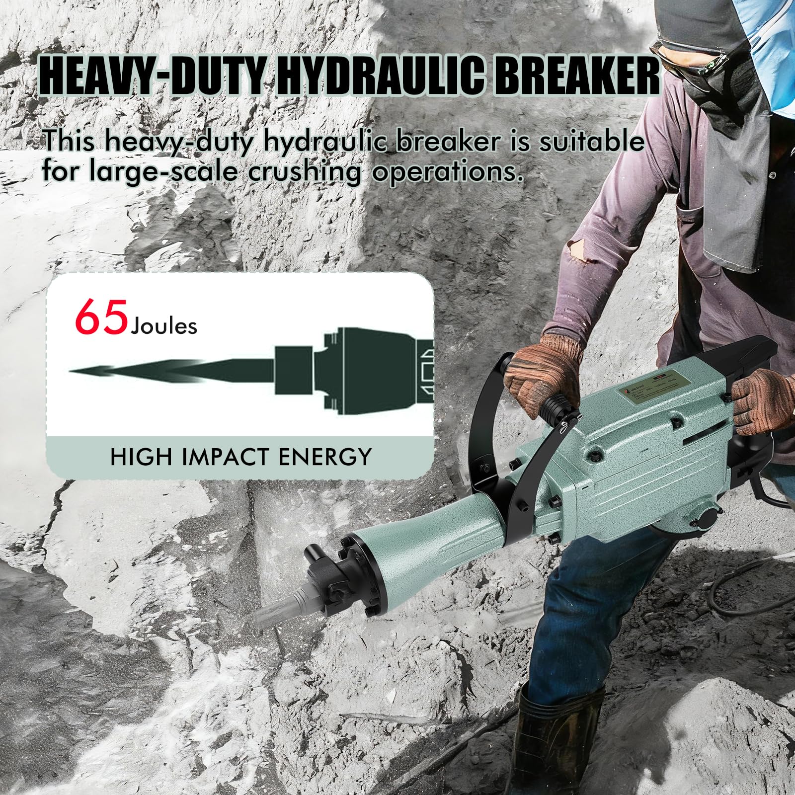 Taladro percutor eléctrico de 65 A con motor de 1250 W, taladro de impacto de alto rendimiento para hormigón y mampostería, compatible con brocas PH65