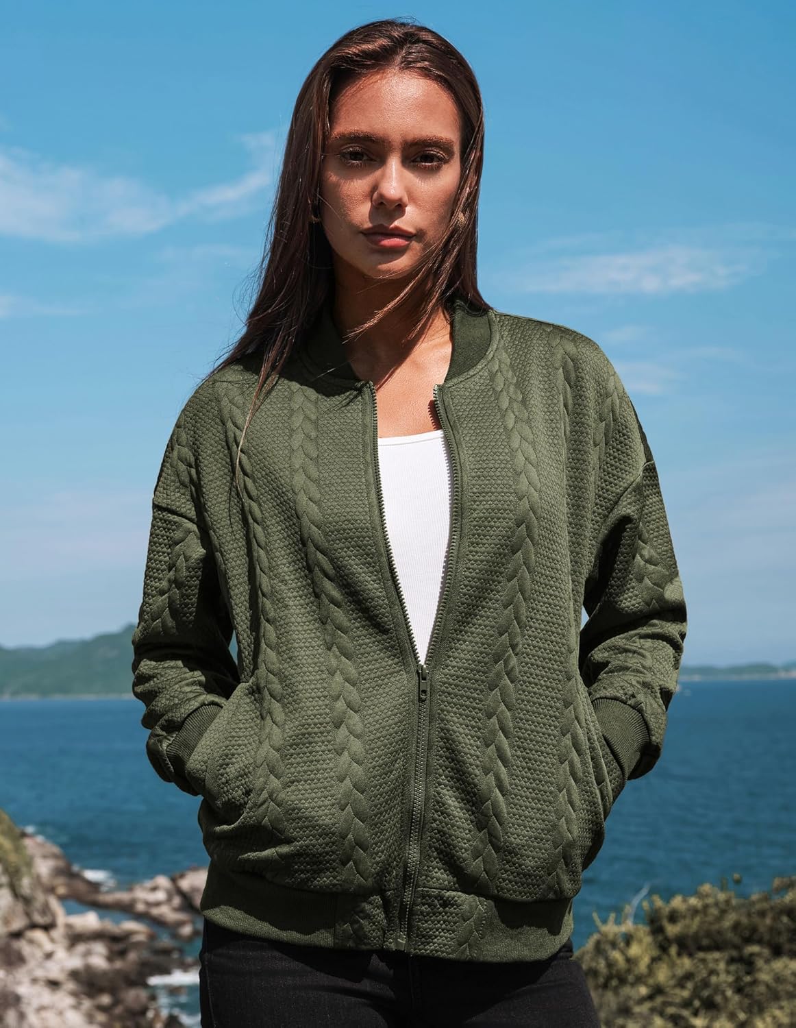 GRACE KARIN Women Casual Jacket Stand Collar Zip Up Lightweight Fall Fashion Bomber Coats Outfits with Pockets - Image 3
