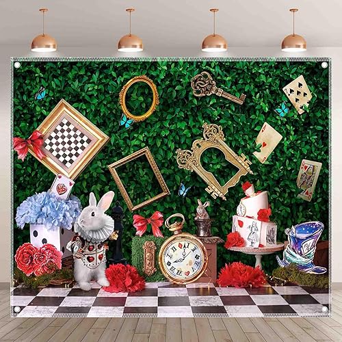 Miniatura 2 de Yriujul Telón de fondo para fotografía de fiesta de té encantado de 10 x 8 pies, para niños, cuento de hadas, hierba verde, fondo de cumpleaños,