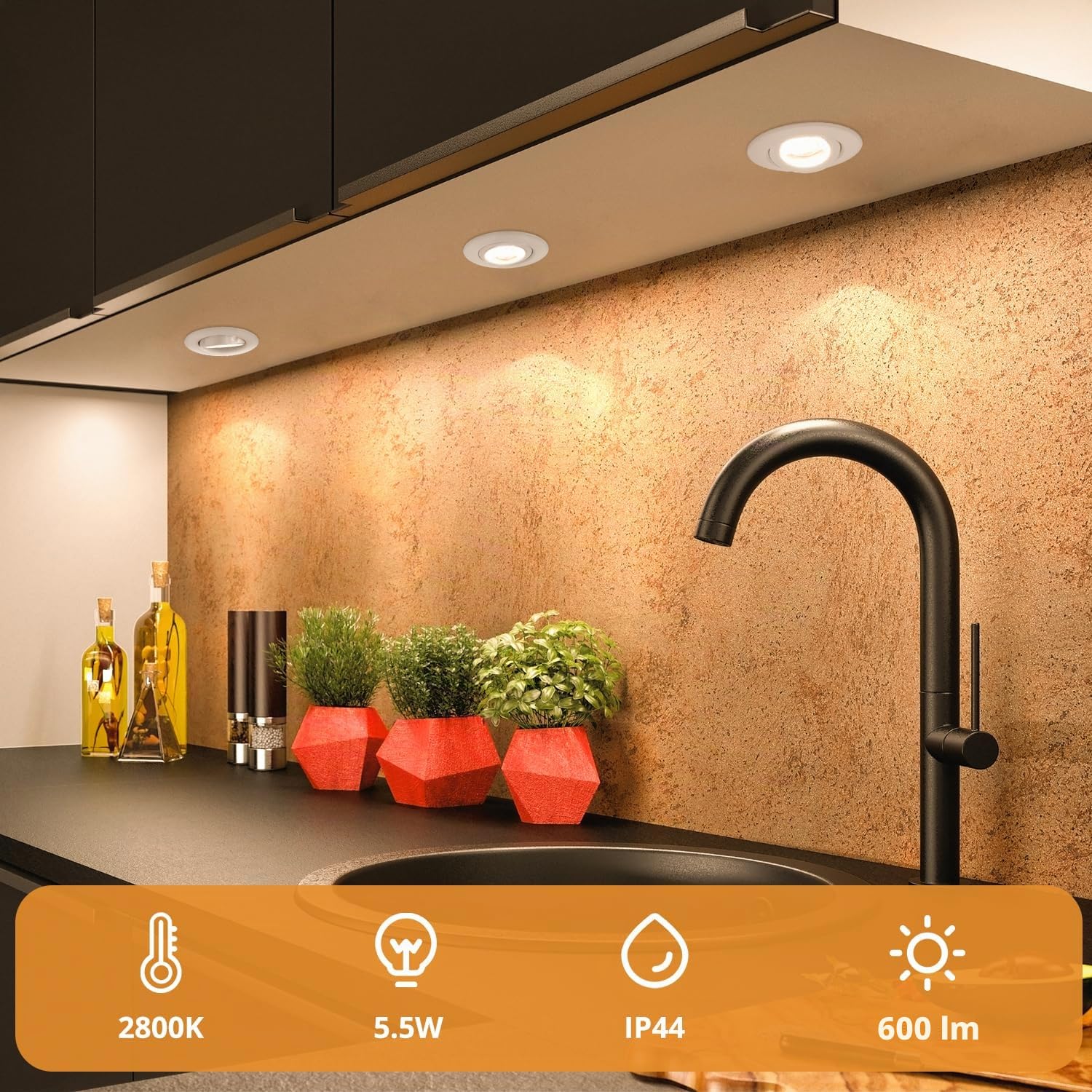 wowatt 10er LED Spots 230V Dimmbar, 5.5W Einbaustrahler LED Warmweiß 68mm | Ersetzt 60W Halogen Deckenspots Weiß Schwenkbar Ultra Flach IP44 Bad Einbauleuchten 2800K Hell 600LM Einbauspots Rund