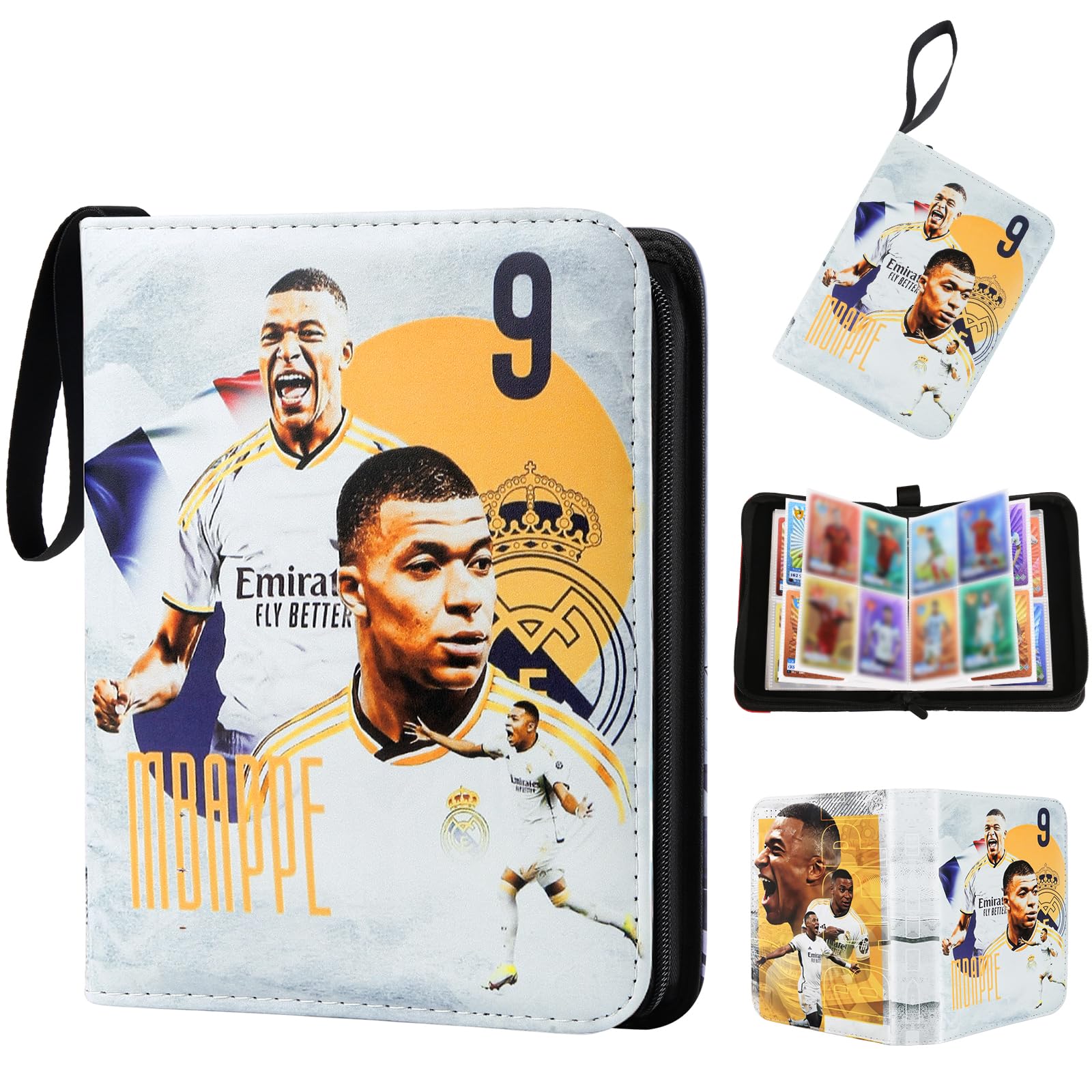 Fussball Karten Sammelalbum- 400 Taschen Fussball Sammelkarten Album- Wasserdichter Karten Album Hefte Halter Ordner Buch Hüllen mit Reißverschluss Tragegriff, Heft Ordner Weihnachten Geschenk Kinder