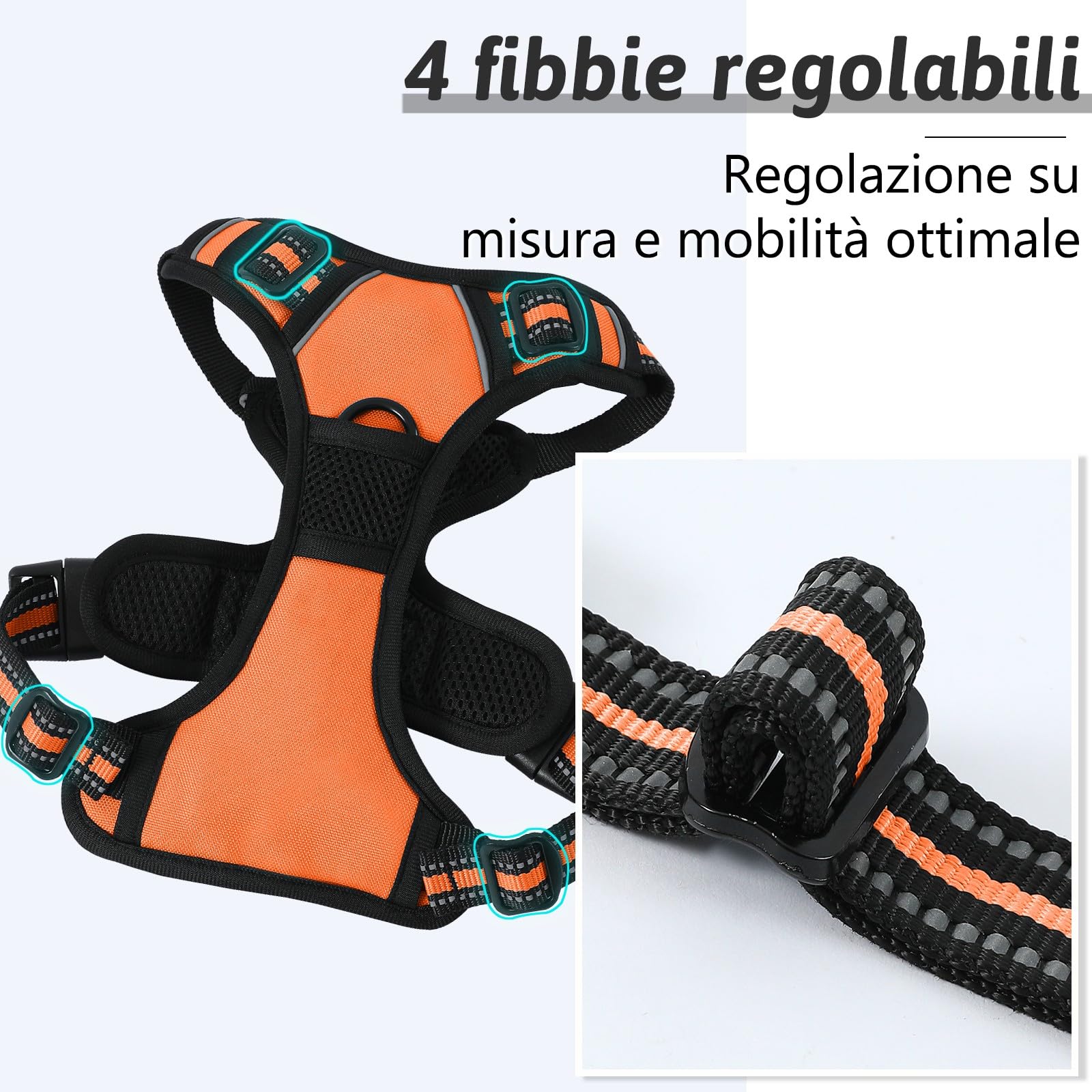 COMSLE Pettorina Cane Taglia Grande Media Piccola, Pettorina per Cani Anti Tiro Riflettente, Imbracatura Regolabile Cani con 2 Ganci in Metallo per Addestramento Corsa (Arancione, L)