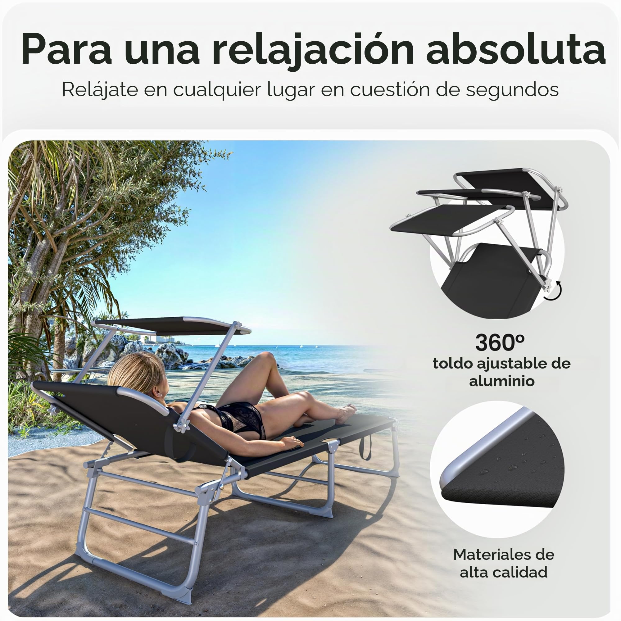 CASARIA® 2X Tumbonas de Jardín Playa Relajación Parasol Plegable 195x60x30cm hasta 150Kg Acero Piscina