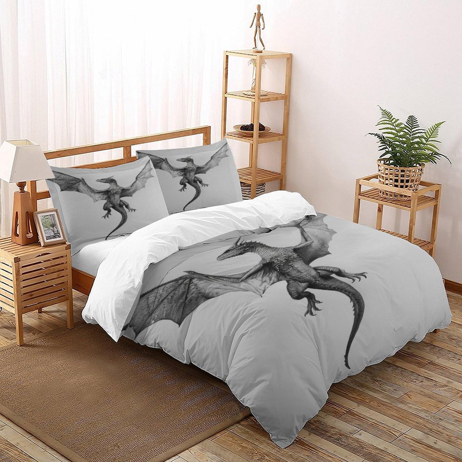 Housses de couettes dragon microfibre avec fermeture éclair pour lit adulte super king
