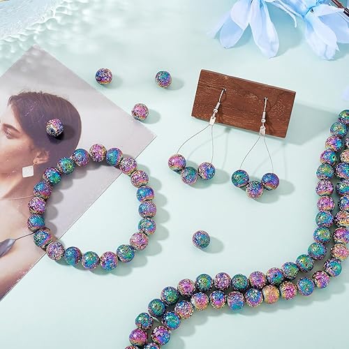 Miniatura 9 de Craftdady 180 cuentas redondas naturales de piedra de lava de 0.315 a 0.315 pulgadas, cuentas sueltas de piedras preciosas volcánicas metálicas para