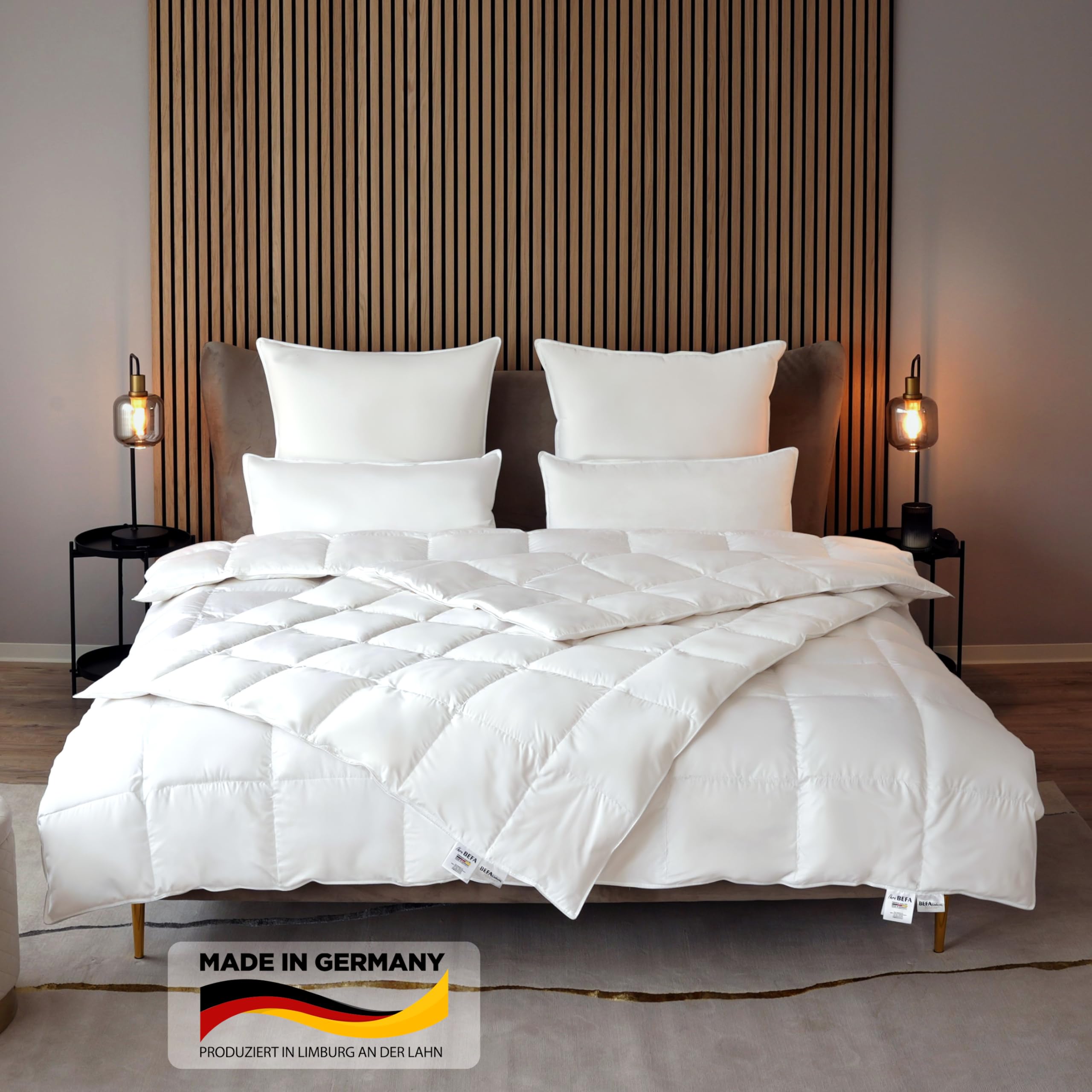 BEFA NATUR Made in Germany Tencel kołdra puchowa 200 x 220 cm z 90% puchu i 10% pierza, nadaje się na wszystkie pory roku, nadaje się dla alergików (Nomite), EN Standard 12934, Öko-Tex 100 klasa 1,
