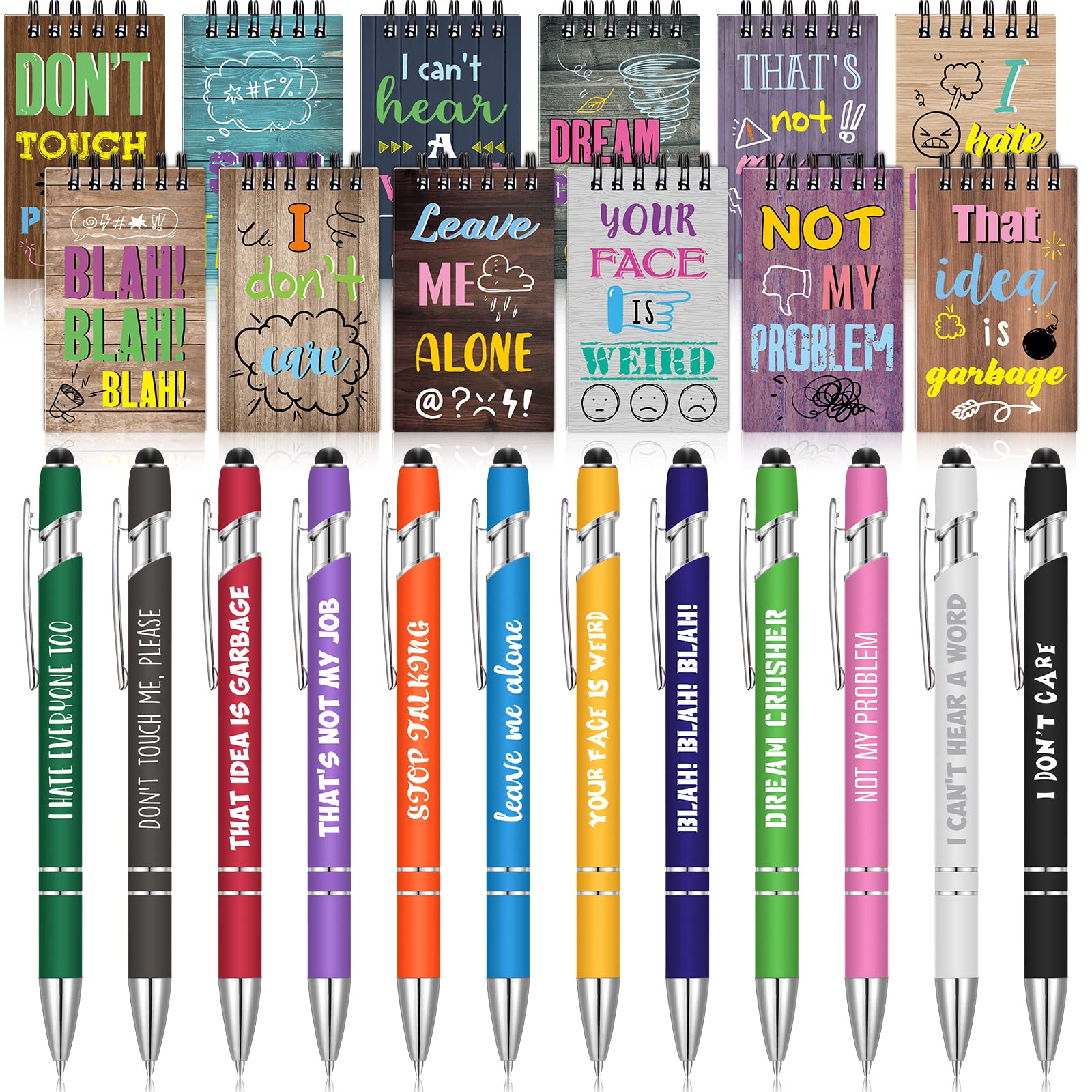 Spiareal 24 Pcs Funny Pens Notepads for Teacher Nurse Christian Theme Appreciation Gifts Bulk Motivational Negative Inspirational Notepad Ballpoint Pens for Nurse Teachers Office Supplies (Negative)