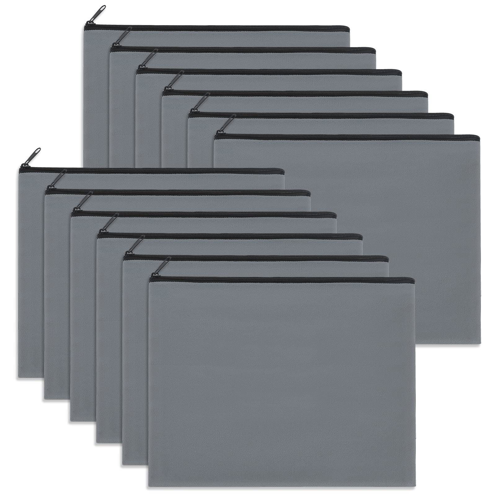 Sinzip 12 Pieces Cotton Canvas Makeup Bag, Multipurpose Cosmetic Bag with Zipper Travel Toiletry Pouch, Blank DIY Craft Bag (Grey, L)