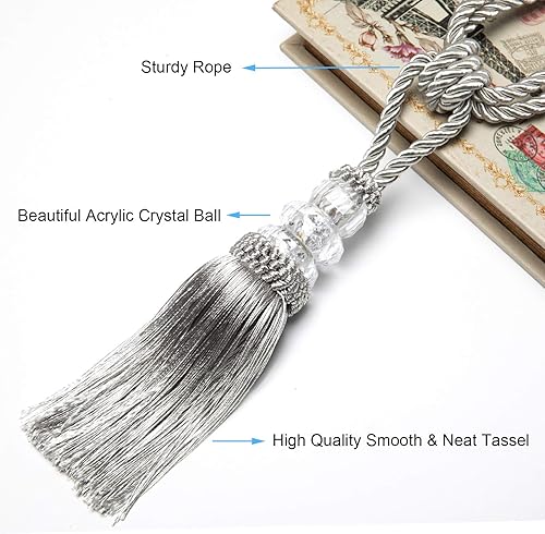 Miniatura 3 de Fenghuangwu Abrazaderas de cortina con borlas hechas a mano, elegantes sujetadores de cortina de cristal para decoración del hogar y la oficina