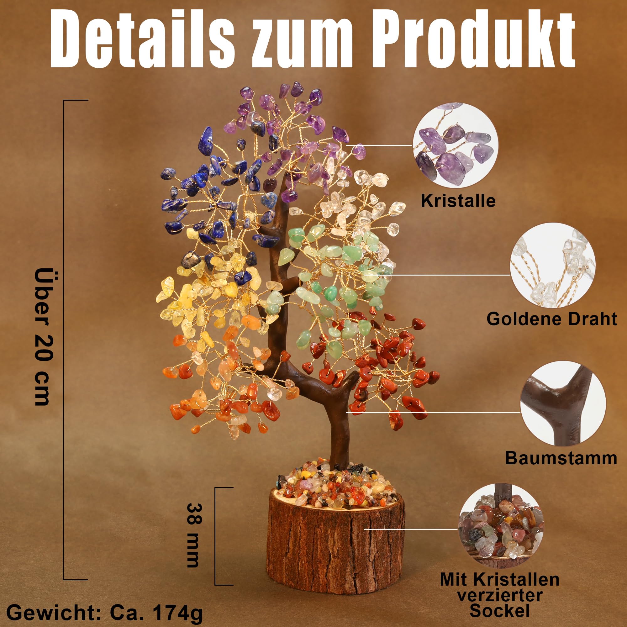 Chakra Steine Kristallbaum, Lebensbaum, Edelsteinkristall Bonsai Baum, Geldbaum Schreibtisch Deko, Baum des Lebens, Spirituell Esoterik Feng Shui Deko, Spirituelle Geschenke für Frauen
