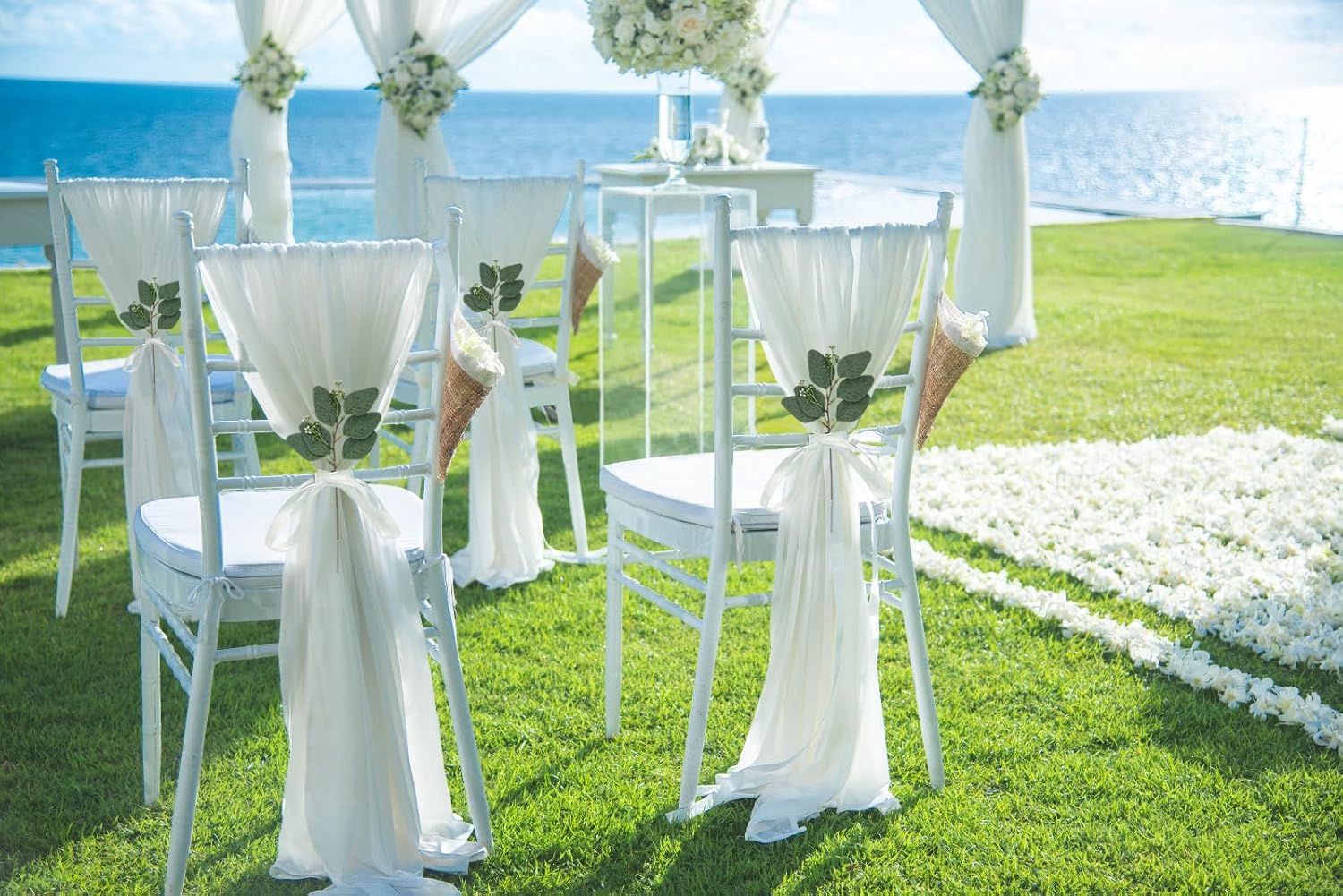 YOUMEHOME Wedding Aisle Decor - 24 Packs White Chair Sash Bows SashesTie Back Sheer Drapes Fabric Chairs Covers for Wedding Aisle Bulk Party Reception