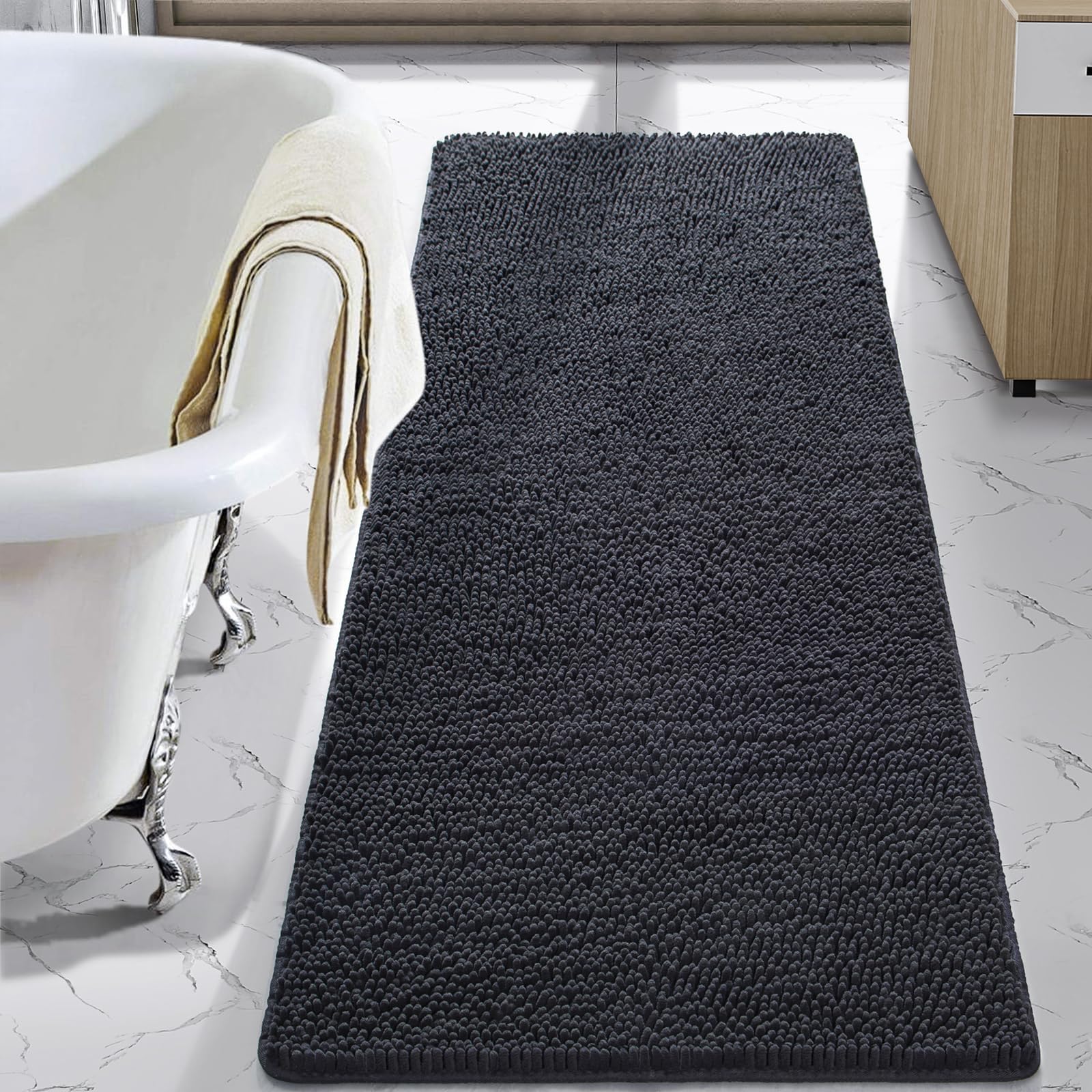 LOCHAS Luxury Bathroom Rug Shaggy Bath Mat 24 x 60 Inch Washable Non Slip Bath Rugs for Bathroom