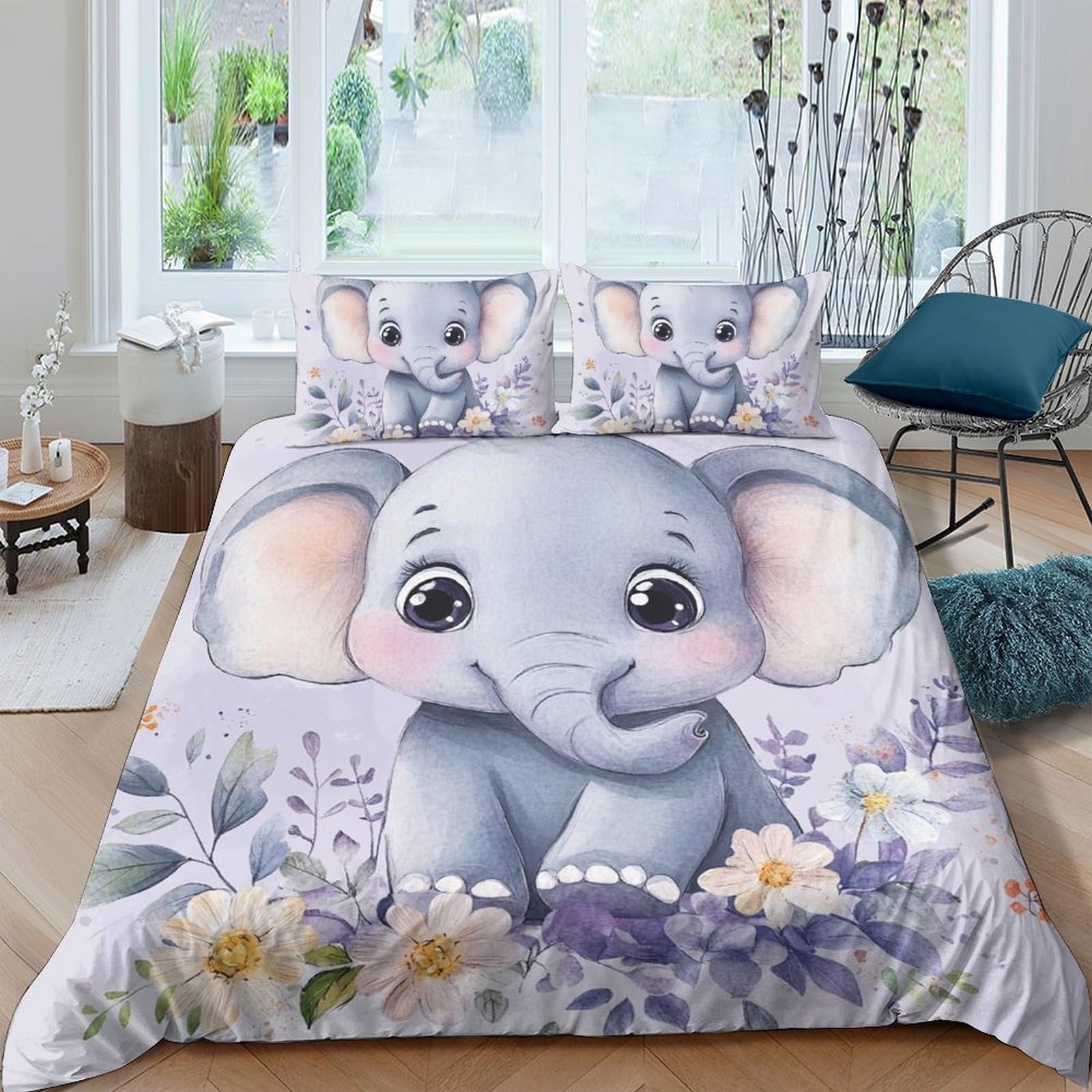 Ctjqhvkz Style-3 3D Printed Cute Elephant Fitted Sheet Microfiber Soft Anti-Slip Floral Bed Sheet For Bedroom Guestroom Decor Single（135X200cm）