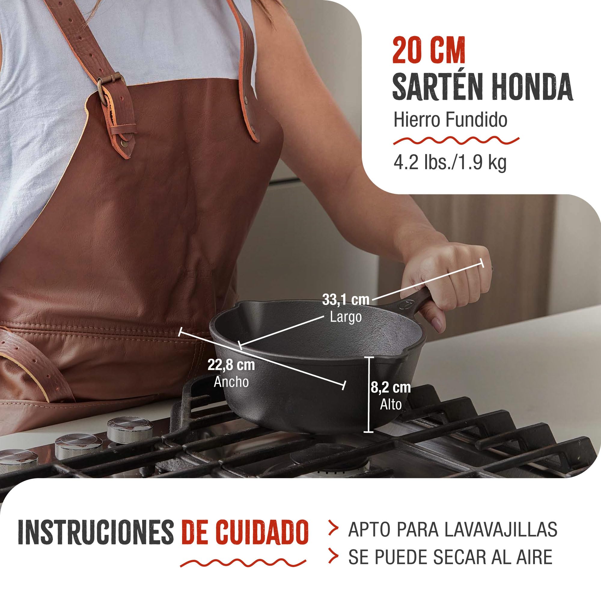 VICTORIA Sartén Honda Hierro Fundido Esmaltado Inducción 20cm, Apta para Fuego, Barbacoa, Horno, Vitrocerámica, Gas, Cast Iron Skillet, Libre de Tóxicos sin PTFE ni PFOA