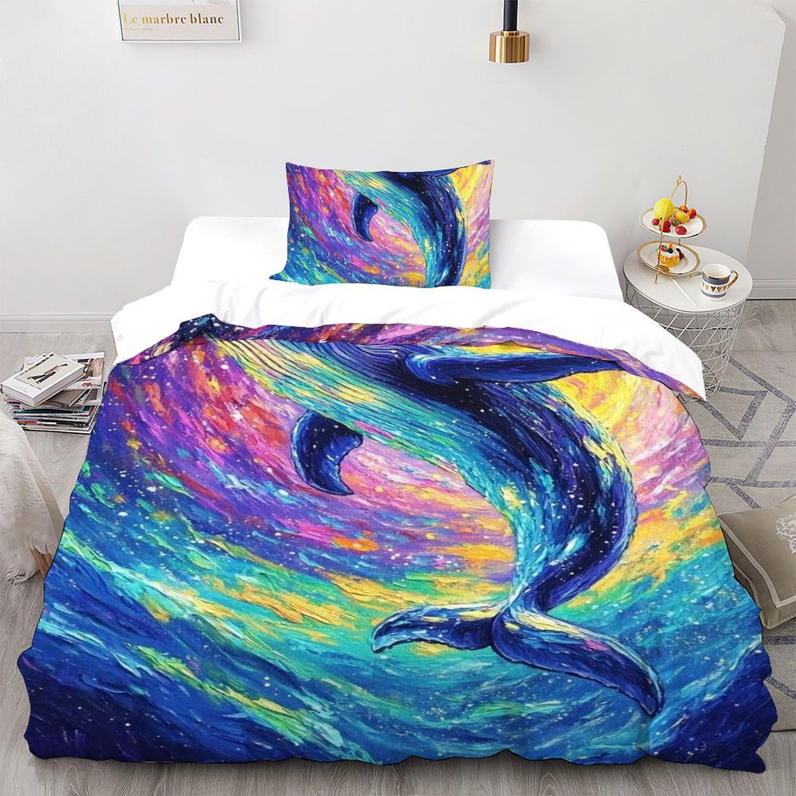 Housse de couette baleine en microfibre premium avec taie d'oreiller motif 3D imprimé