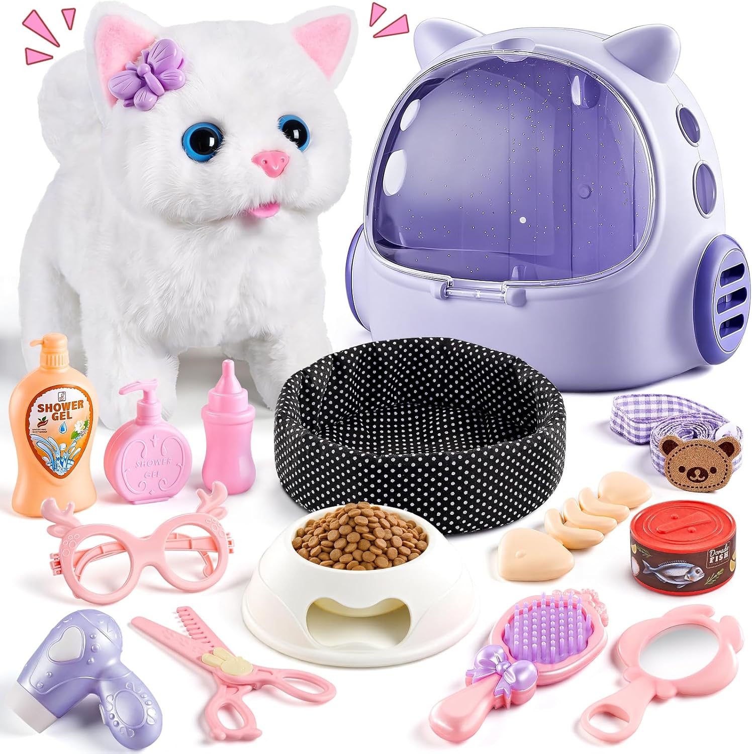 Vanvimen 17PCS Cat Toys for Kids Girls Boys,Interactive Robot Cat with Walking,Realistic Cat Toy for Toddlers 3-5 6-8,Idea Birthday Gifts for Girl Ages 3 4 5 6 7 8 Years Old