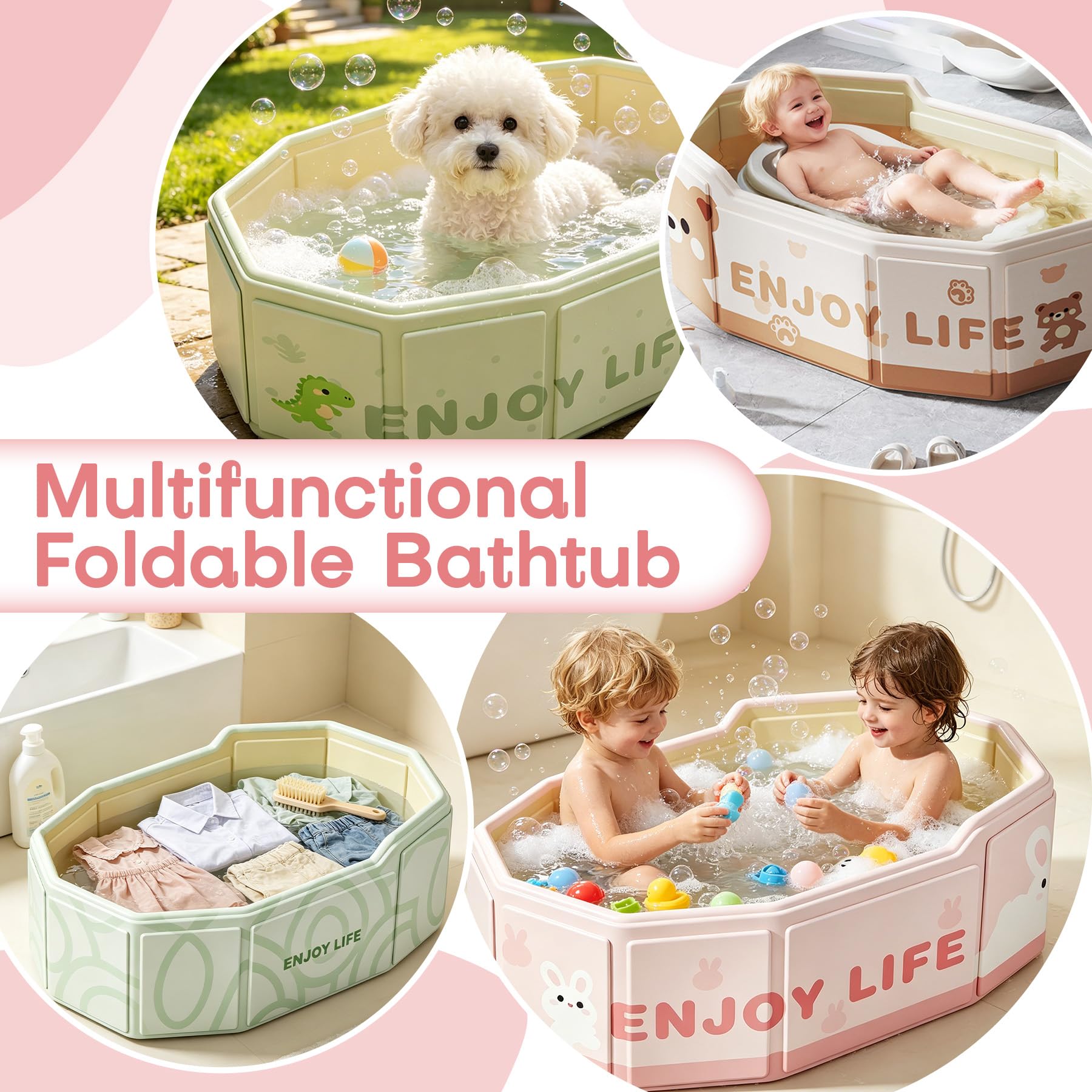 VEEKAY Baby Badewanne, Babybadewanne Faltbar, Faltbare Badewanne für Kinder, Tragbare Babywanne 0-8 Jahre, mit Ablassschraube, Platzsparend und Leicht, Kinderplanschbecken für Dusche