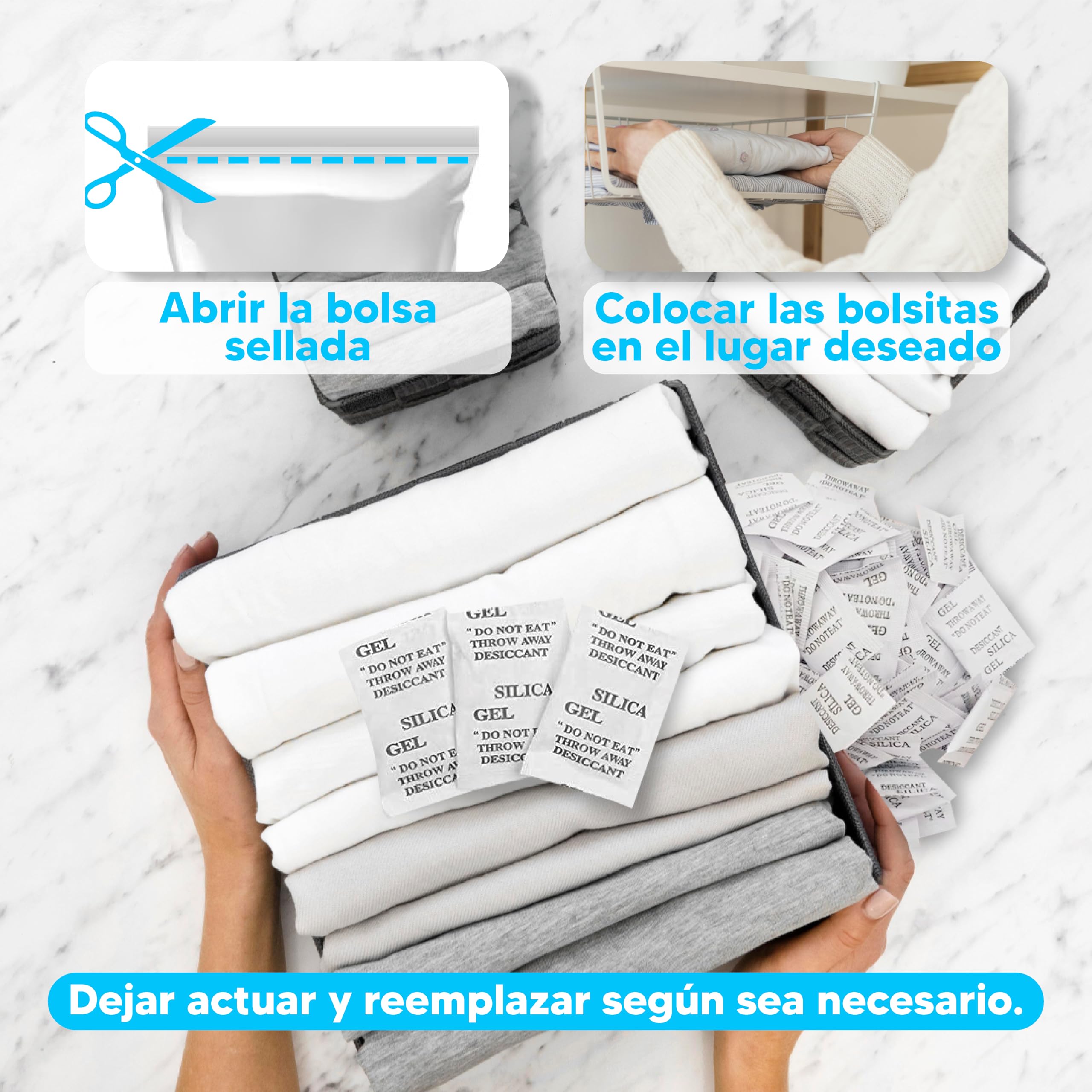 AURETS 150 Bolsas de Gel Antihumedad (1g) Sílica Gel Bolsitas Antihumedad para Armarios, Zapatos y Habitación - Sobres Deshumidificadores para Prevenir Moho y Olores para Electrónica y Ropa