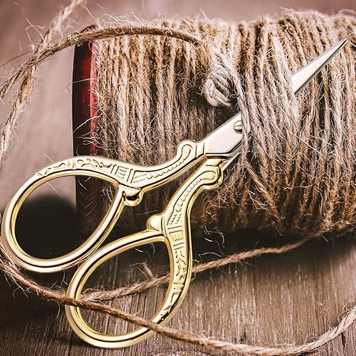 Miniatura 4 de Tijeras de costura con diseño de grúa de acero inoxidable, 3 piezas, bordado, corte de papel, costura y actividades diarias (dorado)