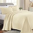 Superior 3 Piece Cotton Bedspread and Sham Set, Home Bed Decor, Decorative Bed Spread, 2 Pillow Shams, Medium Weight, Geometric Matelasse Coverlet, Bedding Essentials, Madrid Collection, Full, Beige