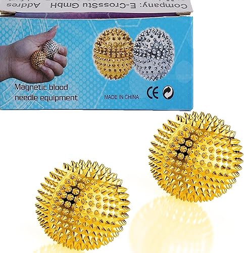 Bola magnética de masaje de manos, bolas de acupuntura puntiagudas para adultos y niños, color dorado, 1 par para aliviar el dolor, la presión y el