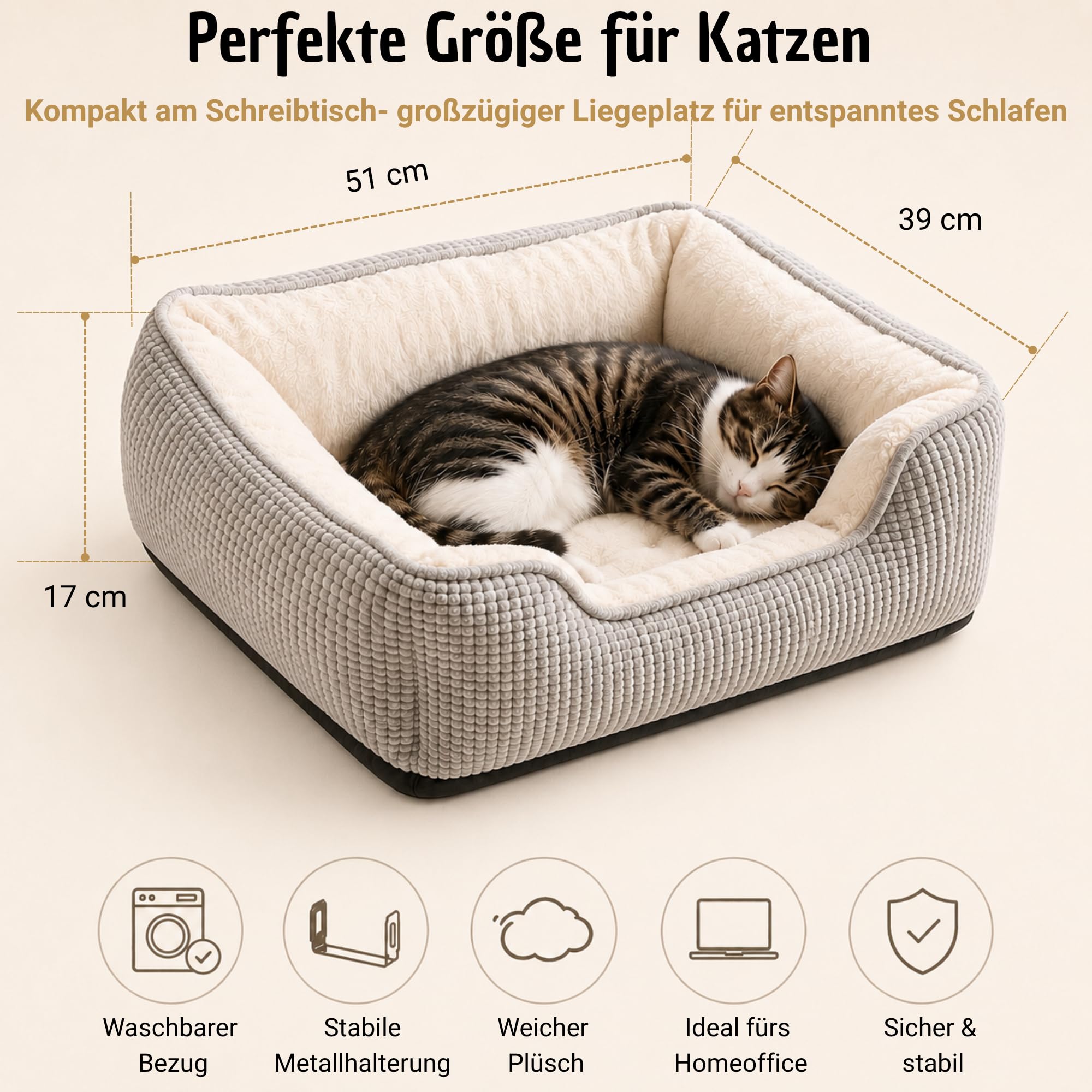 Generisch Katzenbett Schreibtisch – Cat Desk Bed, Katzenbett für Schreibtisch - mit Stabiler Metallhalterung und weichem, waschbaren Plüschbezug – Ideal fürs Homeoffice.