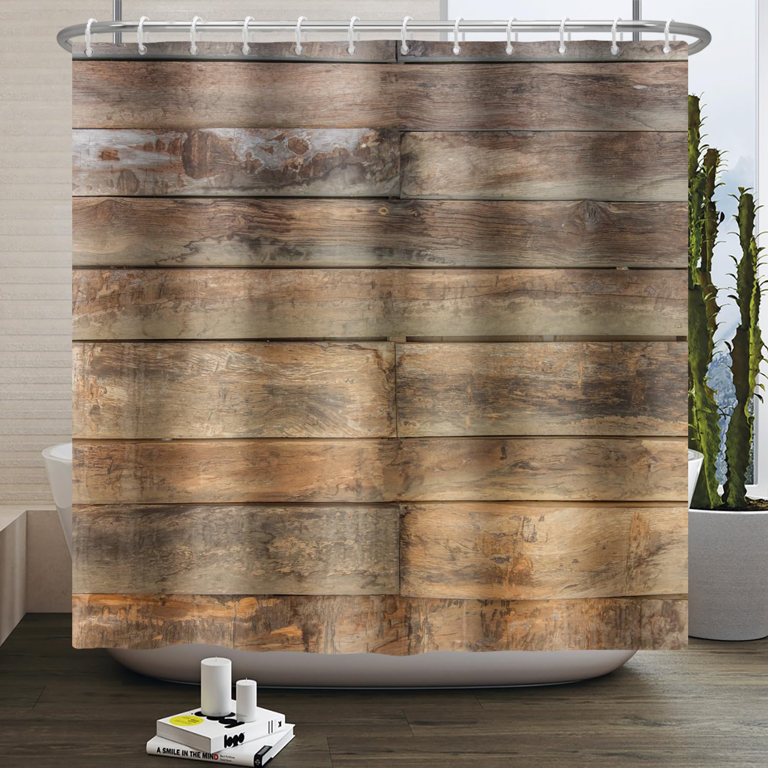 Drgilau Rustic Barn Door Shower Curtain - Farmhouse Wooden Floral Design, Waterproof Polyester, 69x78 Inch With 12 Hooks - View #5