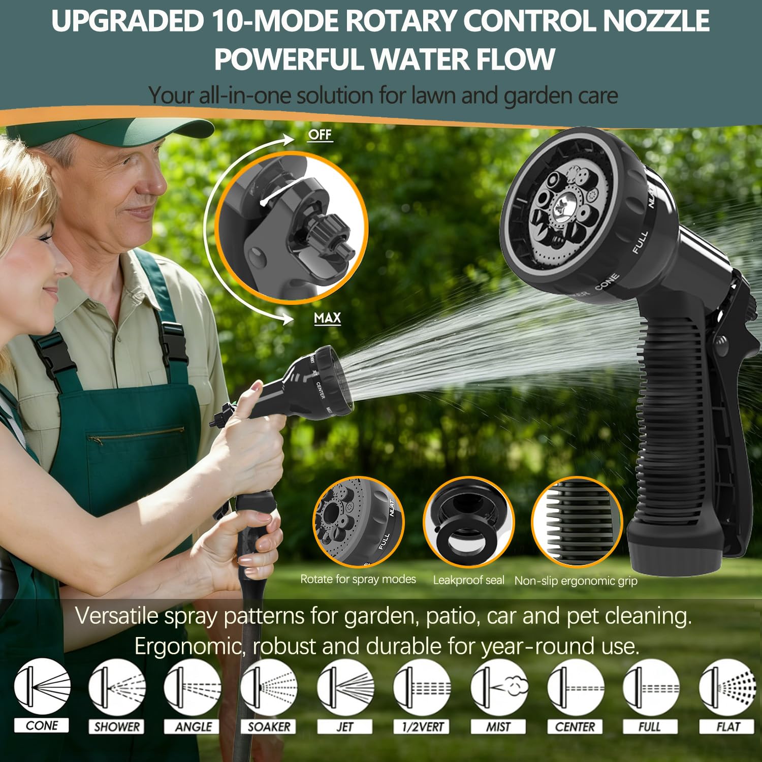 Expandable Garden Hose 50ft Hose Pipe Expandable with 3/4", 1/2" Fittings, Anti-Leakage - Flexible Expanding Hose with 10 Function Spray Gun — view 2
