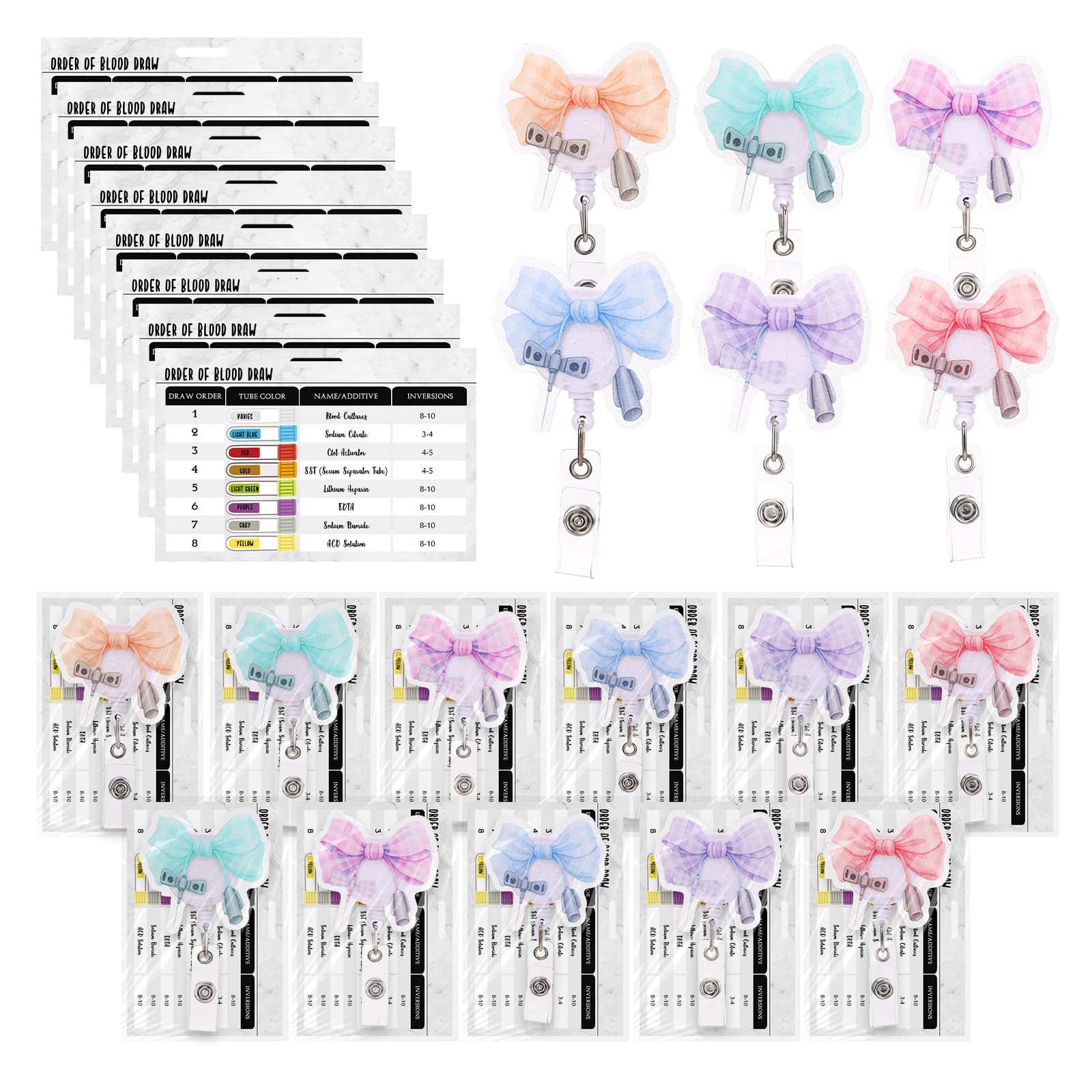 Marspark 6 Sets Phlebotomy Badge Reel with Order of Blood Draw Reference Cards 2026 Graduation Gifts Phlebotomist Appreciation Gifts for New Phlebotomists Coworkers Nursing Office Supplies