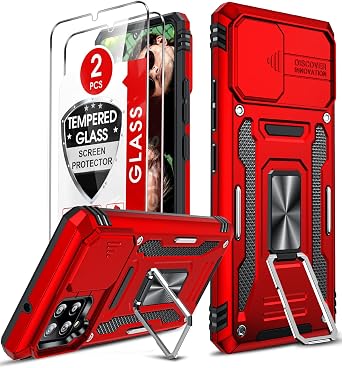 LeYi Compatible for Samsung Galaxy A42 5G Case: Galaxy A42 5G Phone Case with 2X Samsung Galaxy A42 5G Screen Protector Tempered Glass, Full Body Protection Cell Phone Funda de A 42, Red