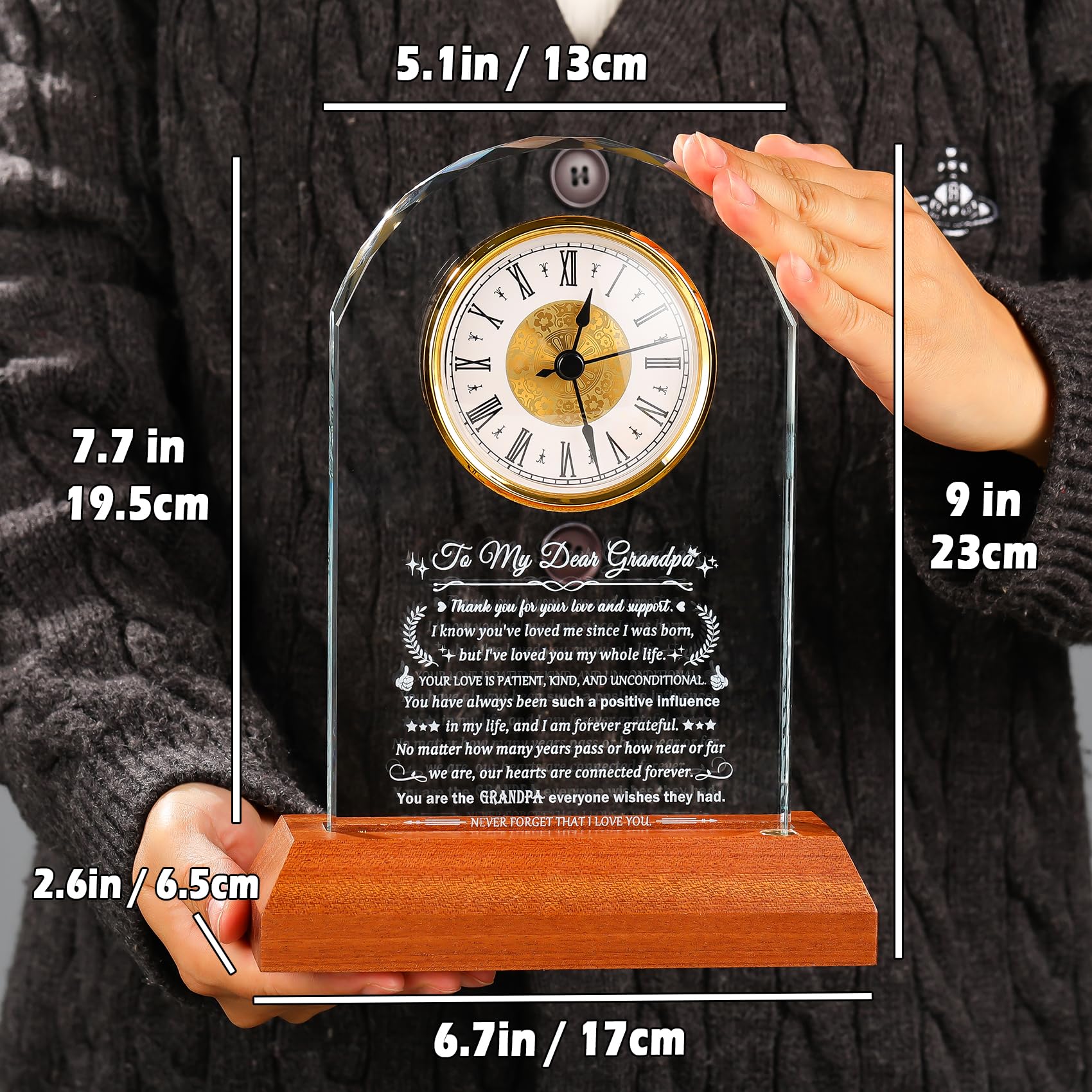 Arikyrist Regalos para abuelo de parte de nieta, reloj de cristal para abuelo, regalo de cumpleaños con base de luz de madera, regalos para el mejor abuelo de parte del nieto, recuerdos de Navidad