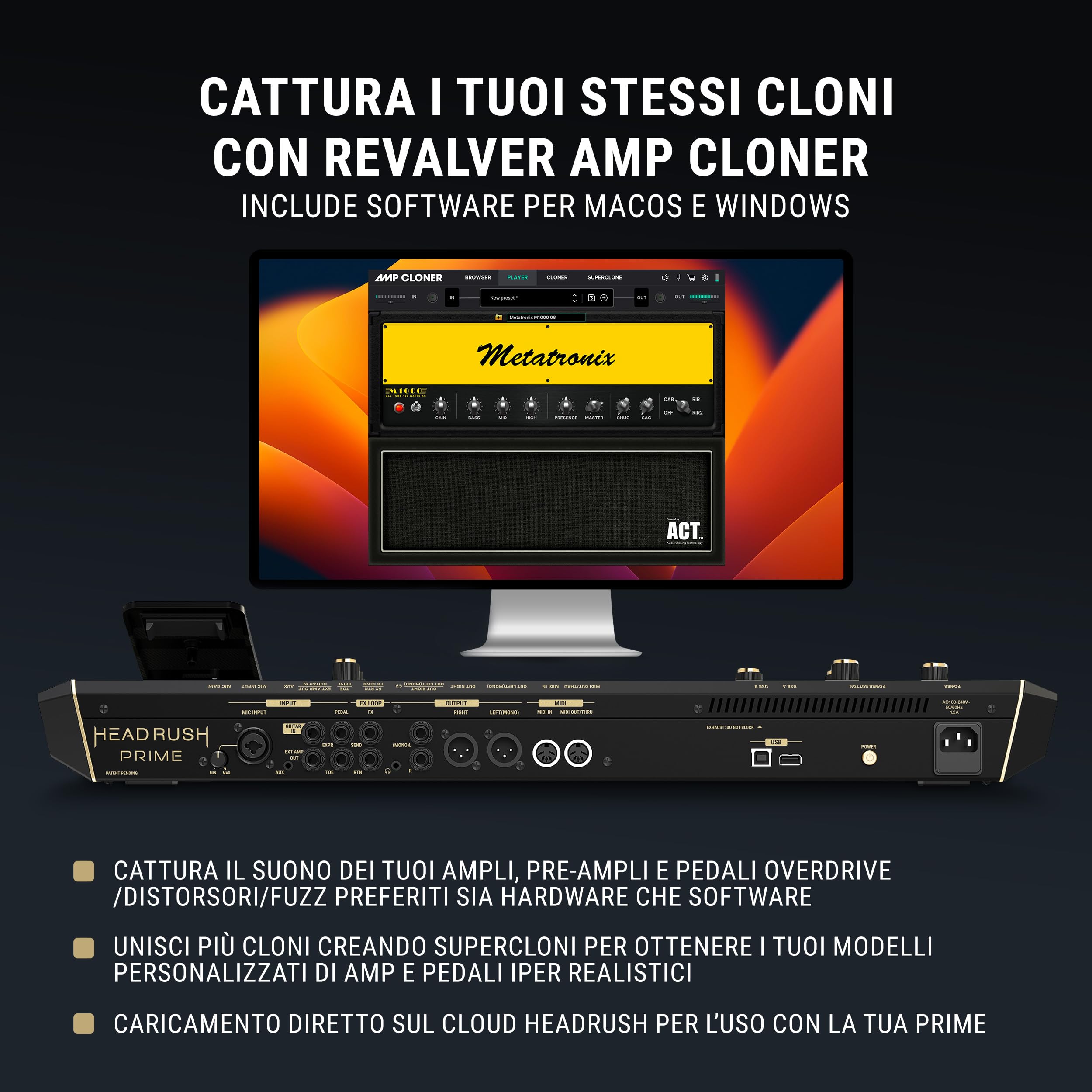 HeadRush Prime - Pedaliera Multieffetto per Chitarra e Voce, Processore con Amp Cloner, Antares Auto-tune, WiFi, Touchscreen, Looper e Bluetooth